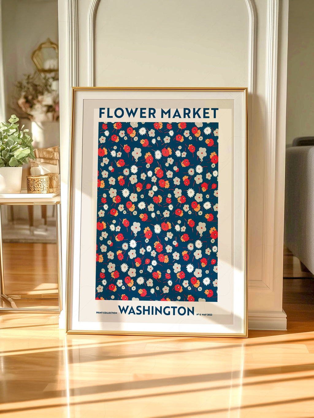 Flower Market Washington Print – Retro Floral Wall Art Poster Decor