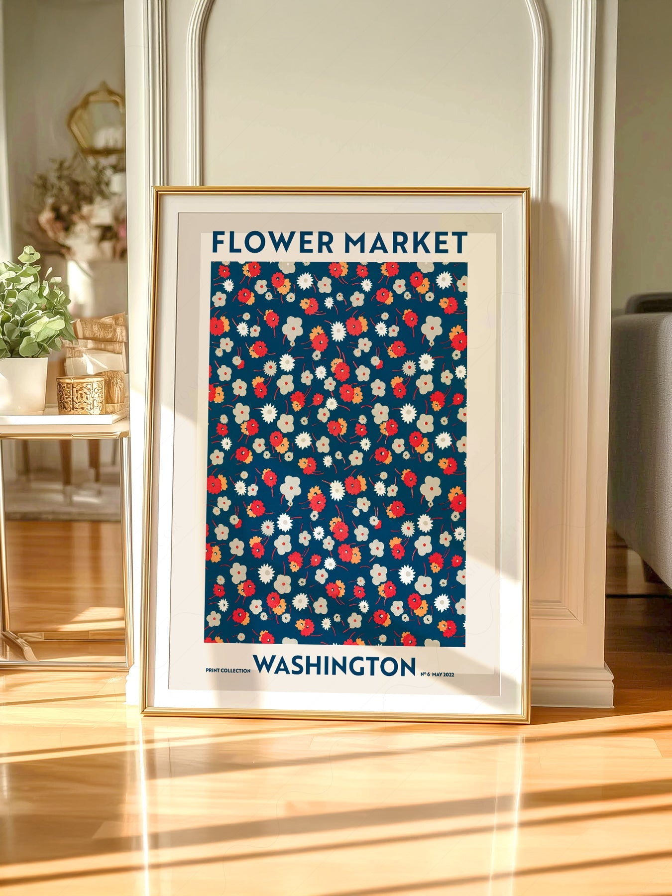 Flower Market Washington Print – Retro Floral Wall Art Poster Decor