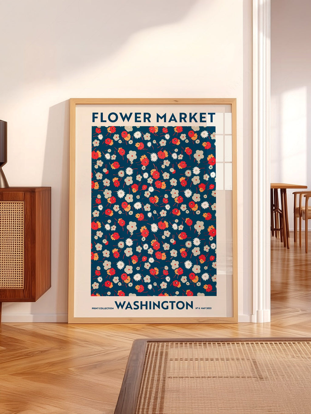 Flower Market Washington Print – Retro Floral Wall Art Poster Decor
