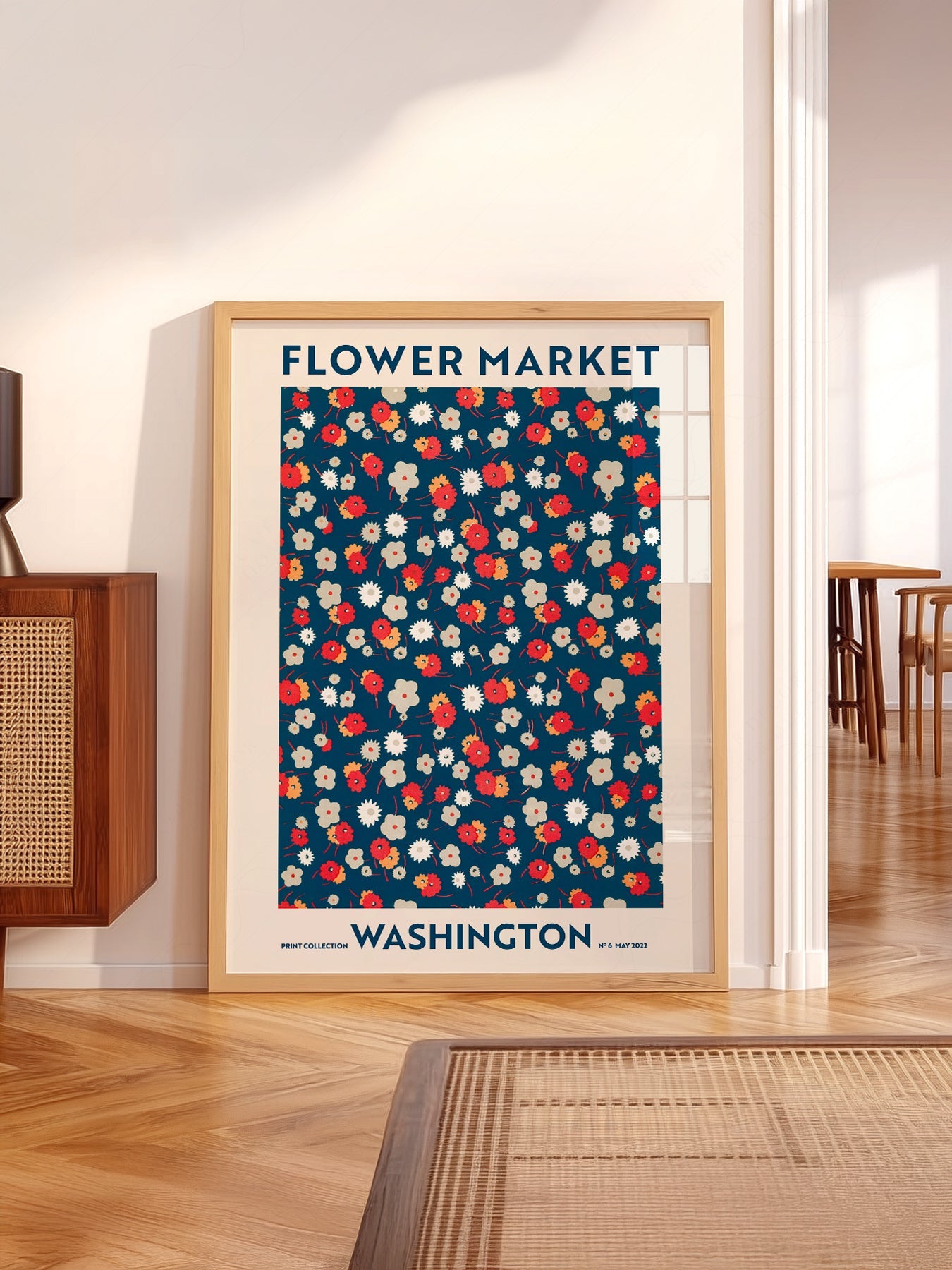 Flower Market Washington Print – Retro Floral Wall Art Poster Decor