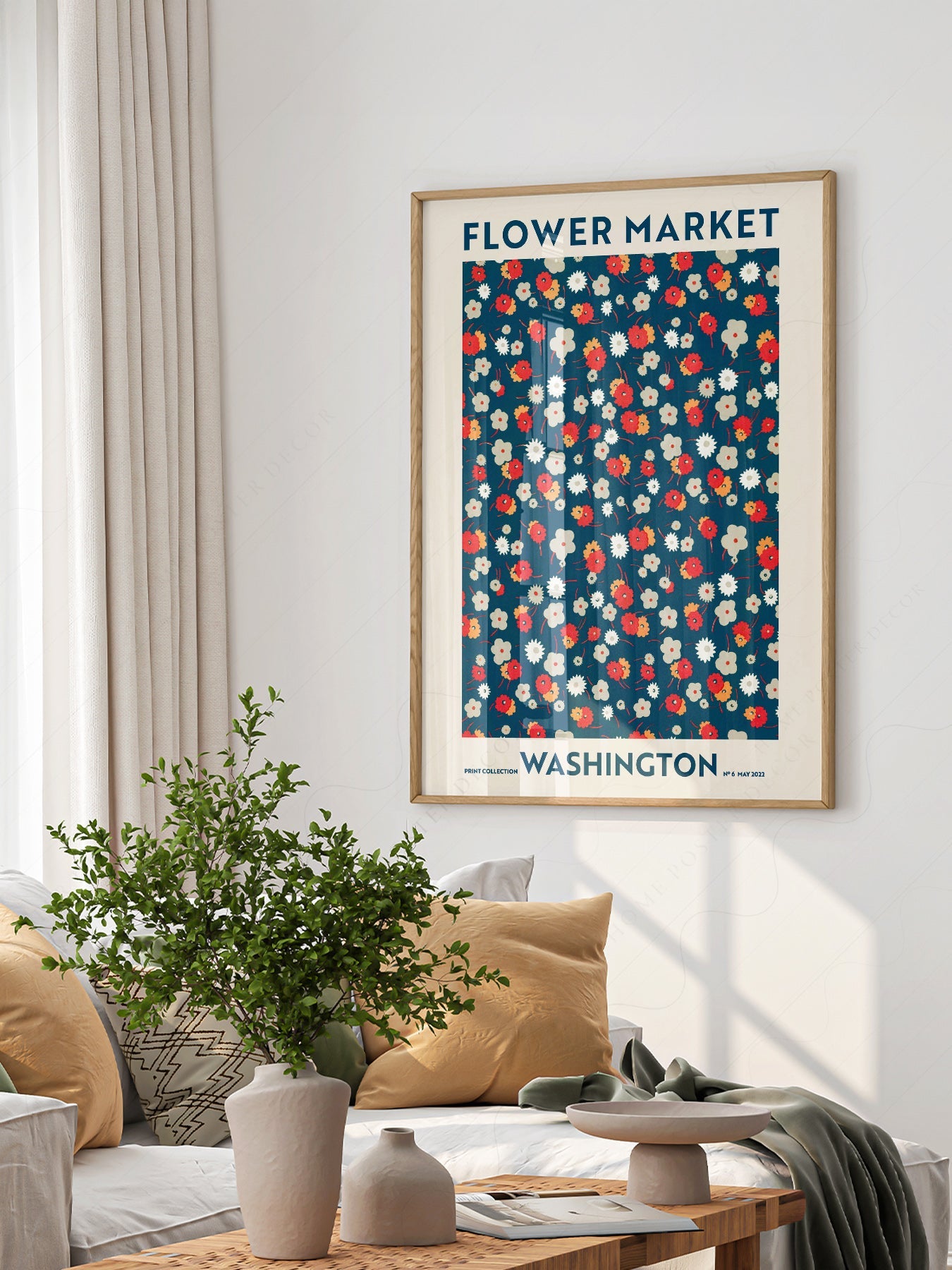 Flower Market Washington Print – Retro Floral Wall Art Poster Decor