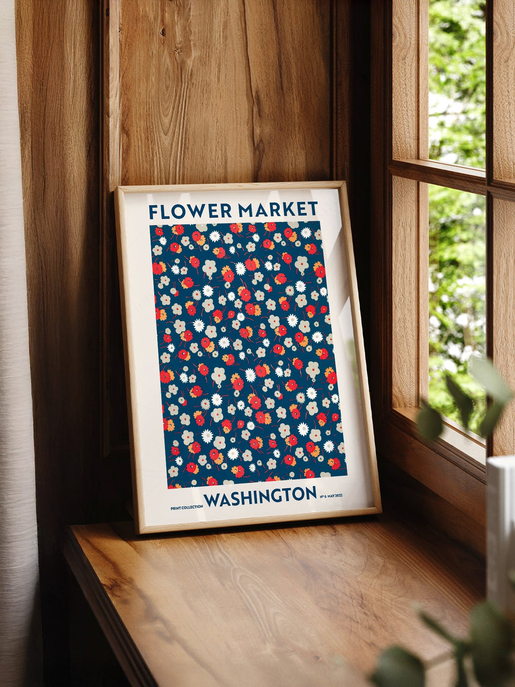 Flower Market Washington Print – Retro Floral Wall Art Poster Decor