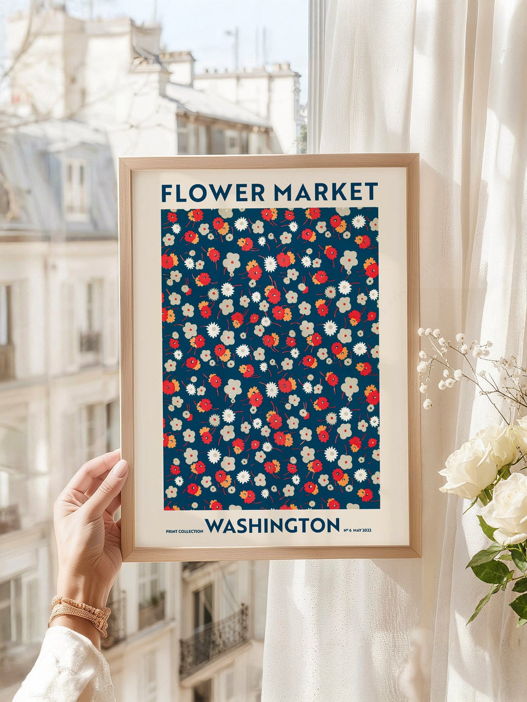 Flower Market Washington Print – Retro Floral Wall Art Poster Decor