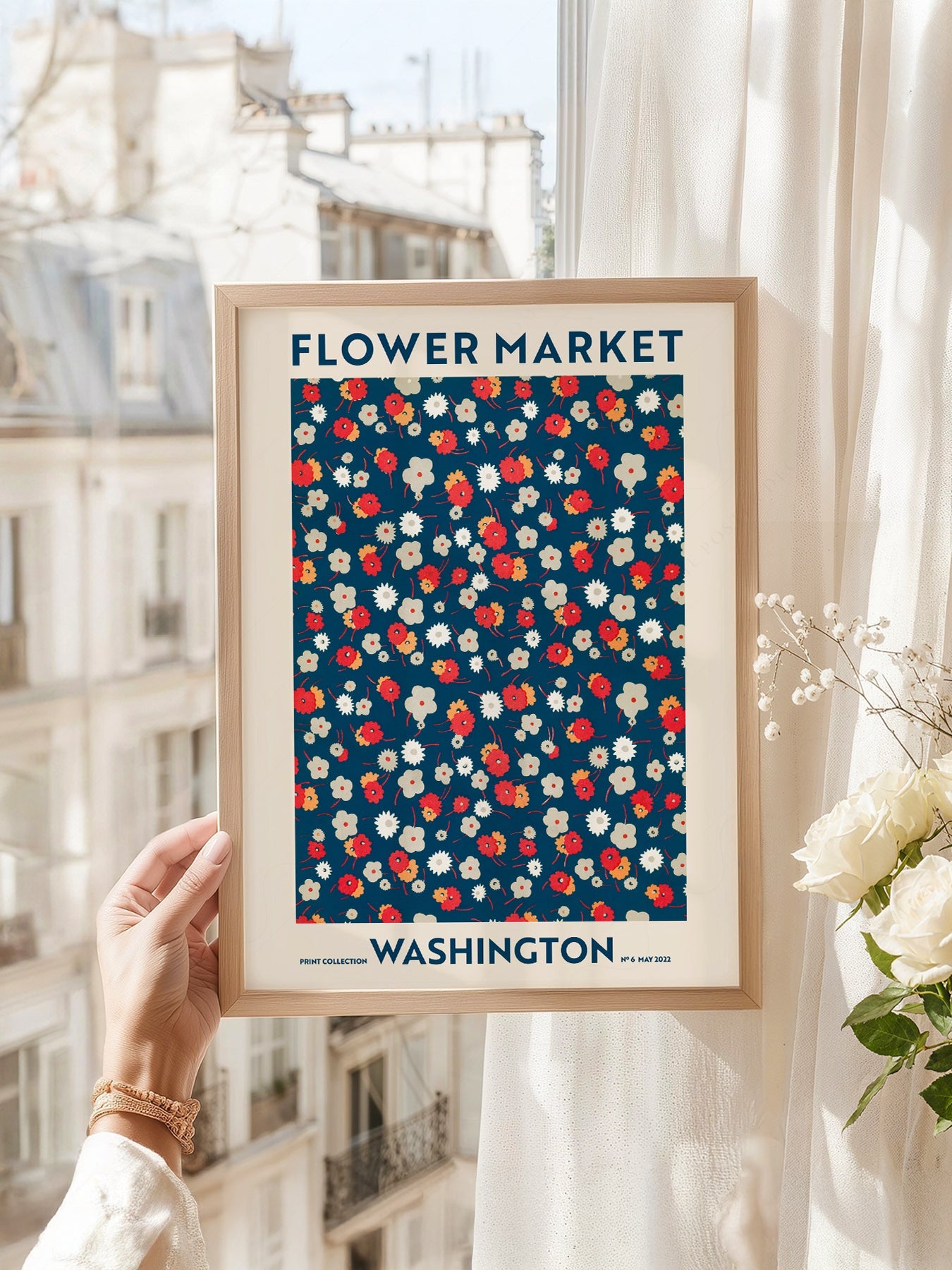Flower Market Washington Print – Retro Floral Wall Art Poster Decor