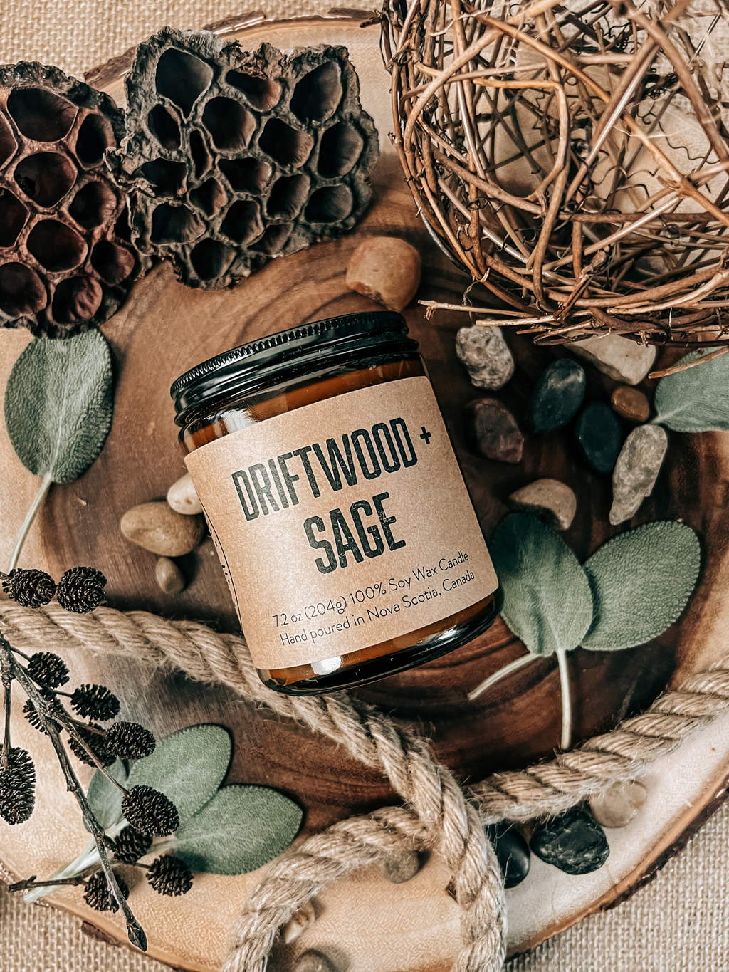 Driftwood & Sage Coastal Soy Candle | Ocean Breeze Aroma