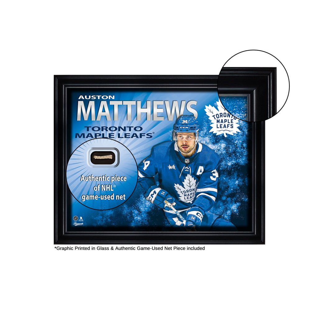Auston Matthews Toronto Maple Leafs 16x20 PhotoGlass Display with Authentic Game-Used Net Piece