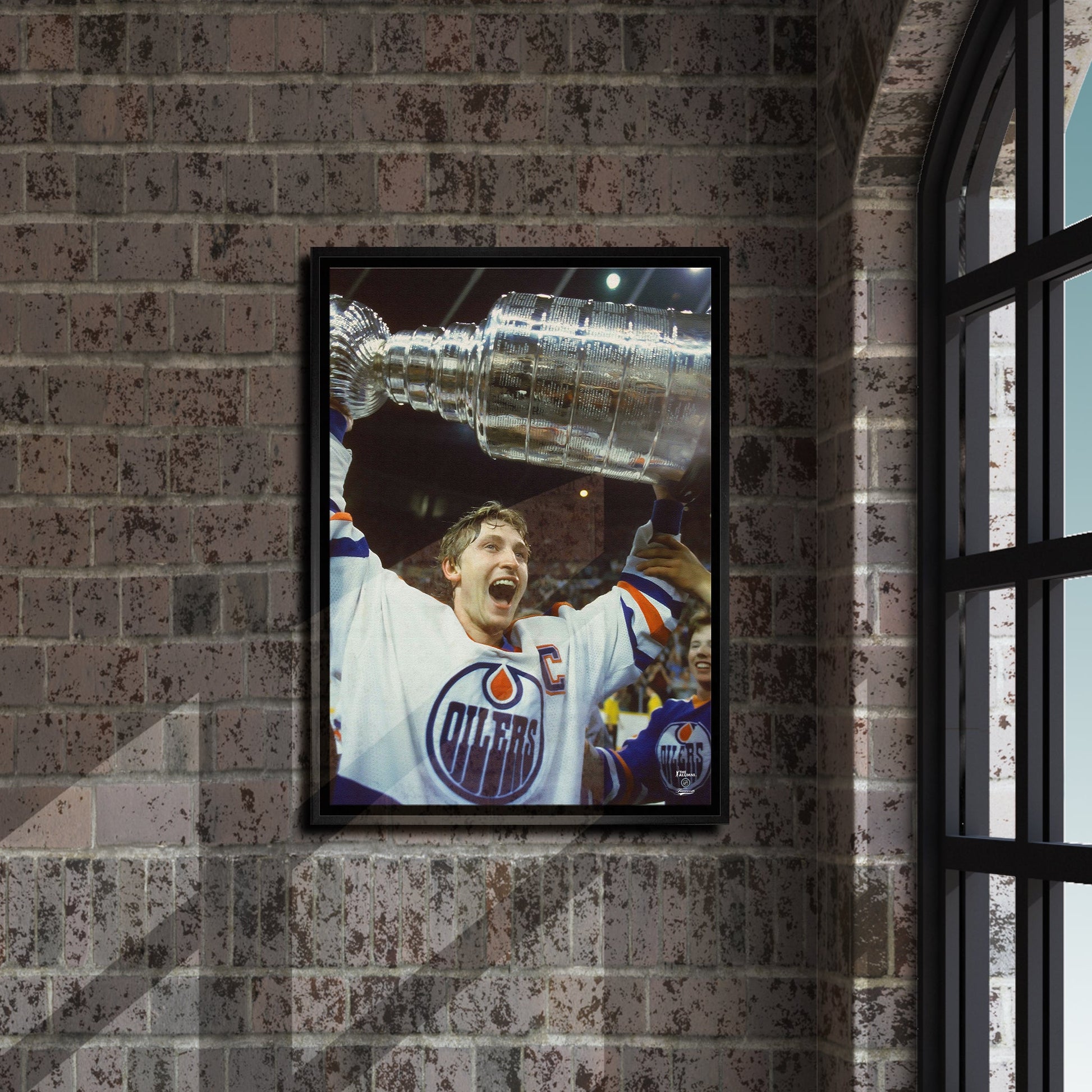 Wayne Gretzky 20x29 Framed Canvas Oilers Stanley Cup-V