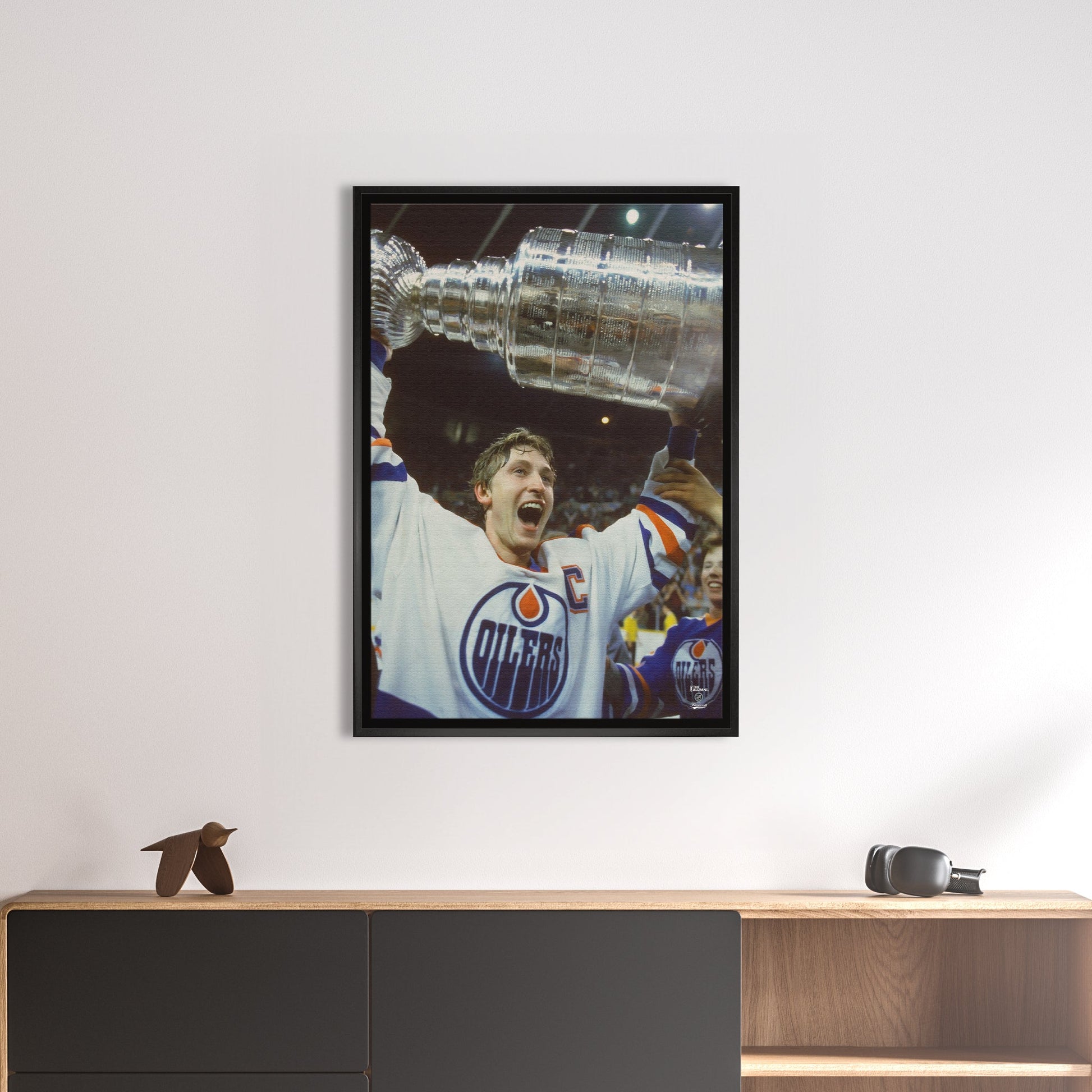 Wayne Gretzky 20x29 Framed Canvas Oilers Stanley Cup-V