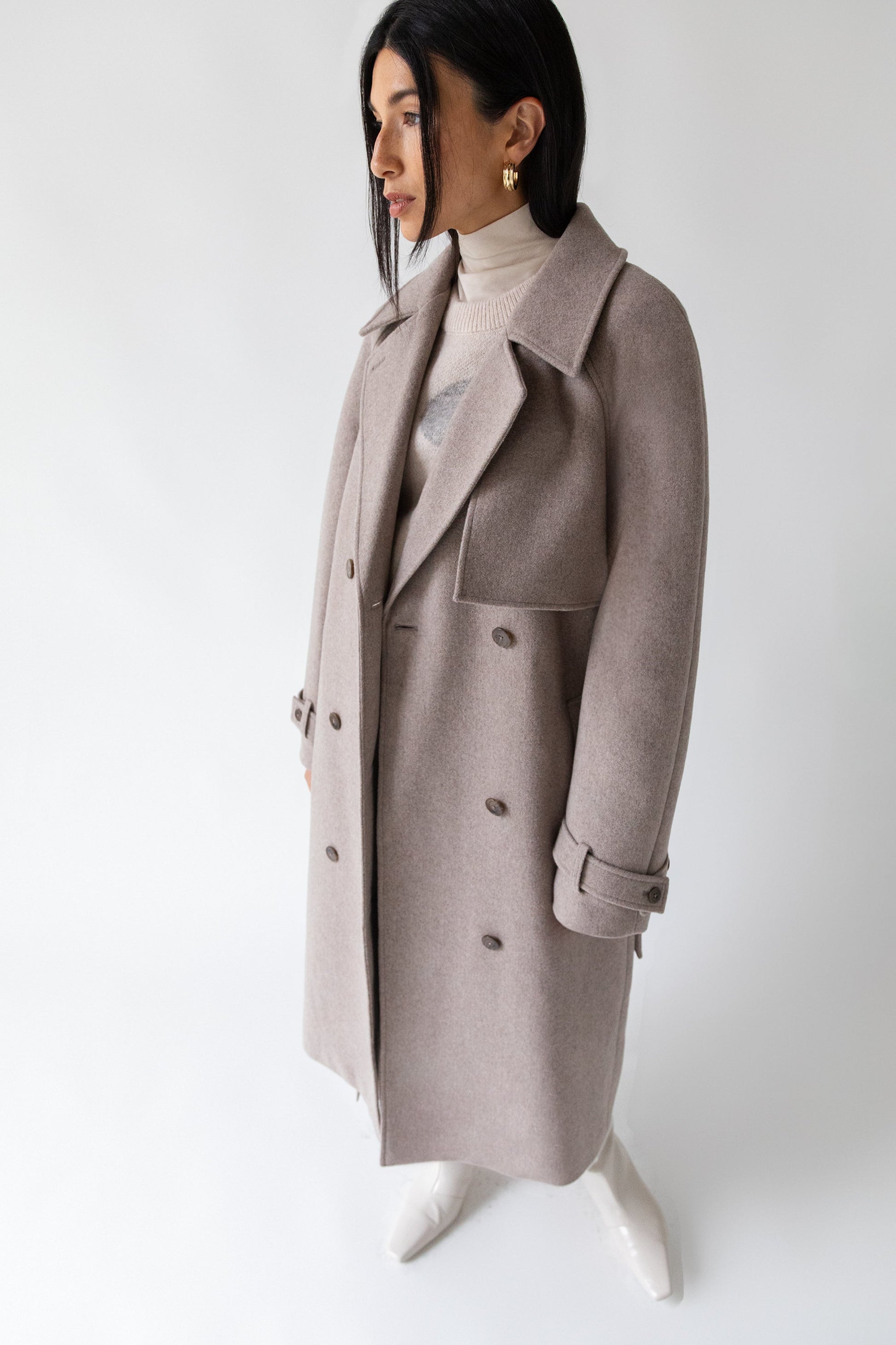 TRENCH-COAT EN LAINE MÉLANGÉE