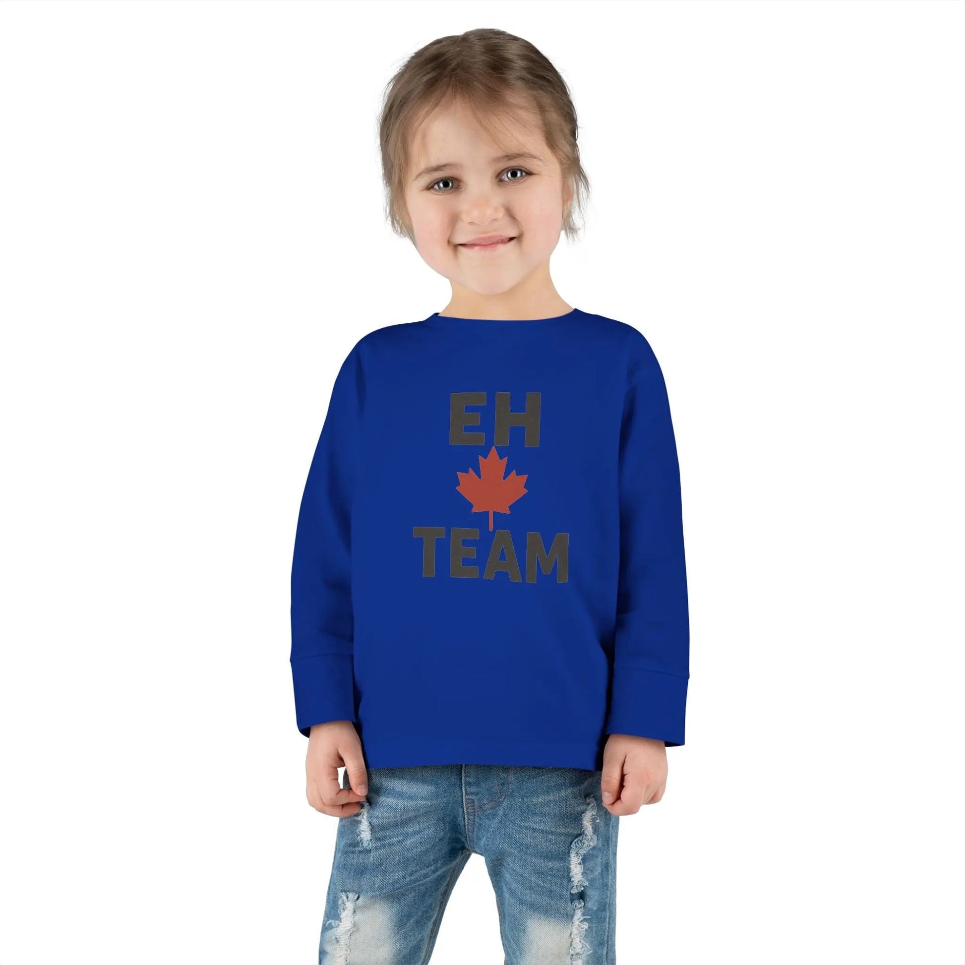 T-shirt à manches longues pour tout-petit Maple Stick « Eh Team » – Fierté de la feuille d'érable