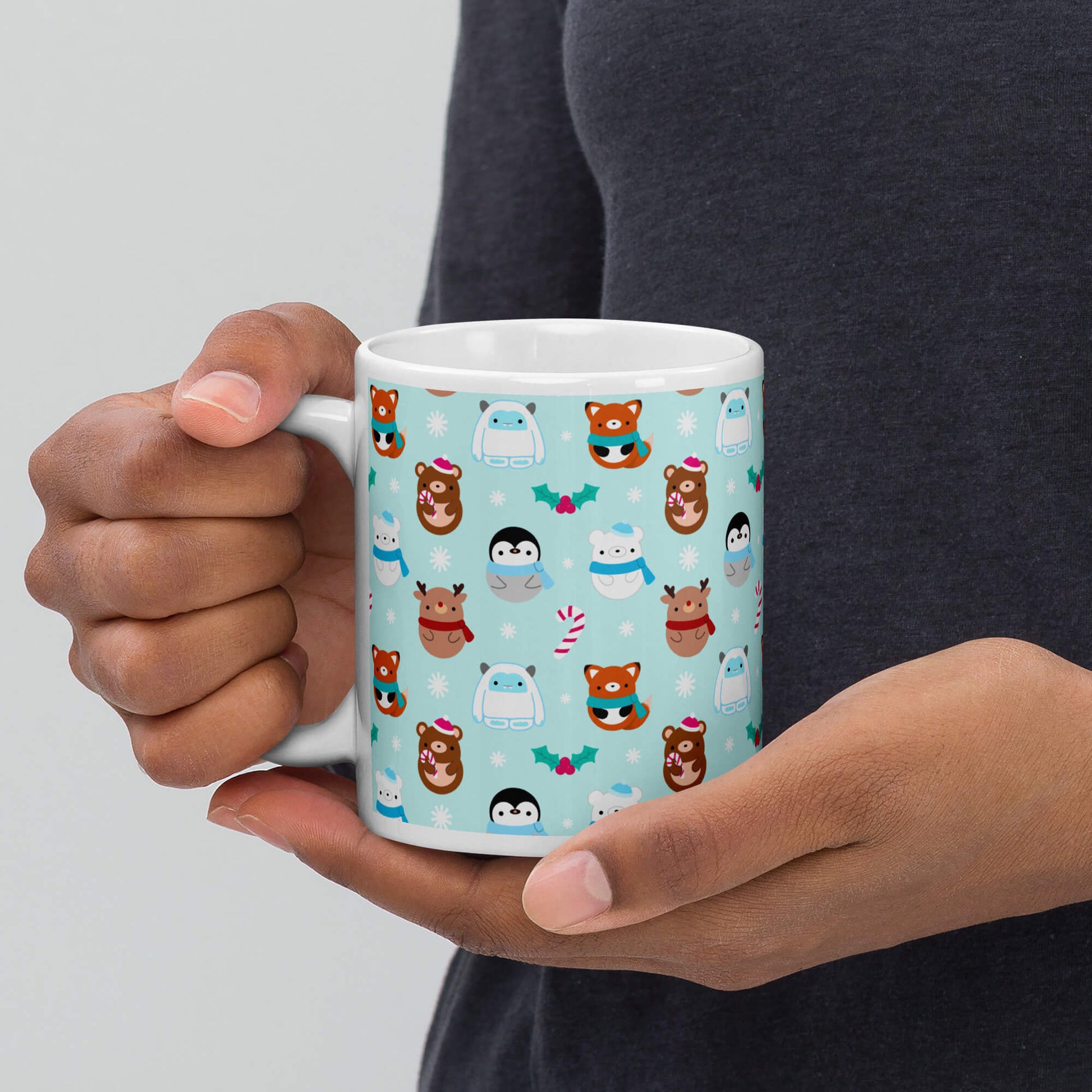 Mug de Noël bleu avec renards, ours, rennes, pingouins et yétis