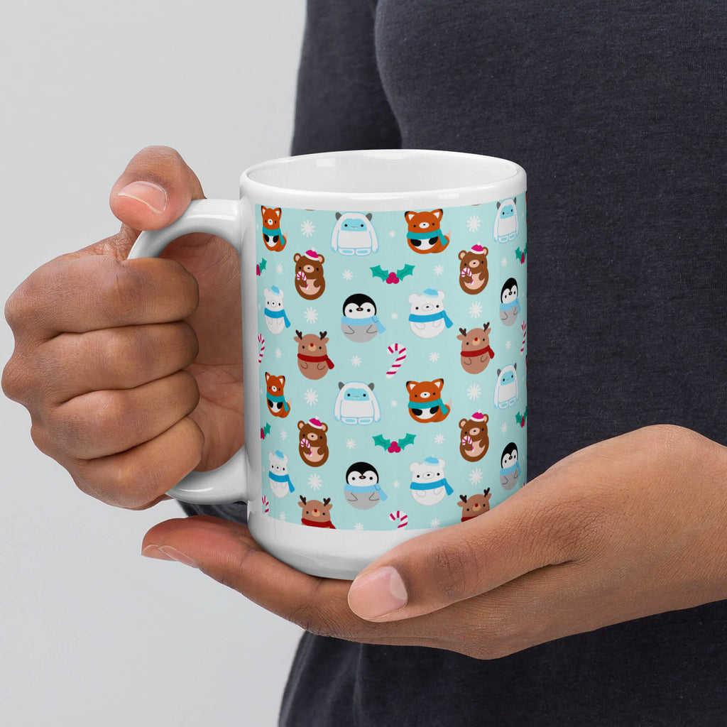 Mug de Noël bleu avec renards, ours, rennes, pingouins et yétis