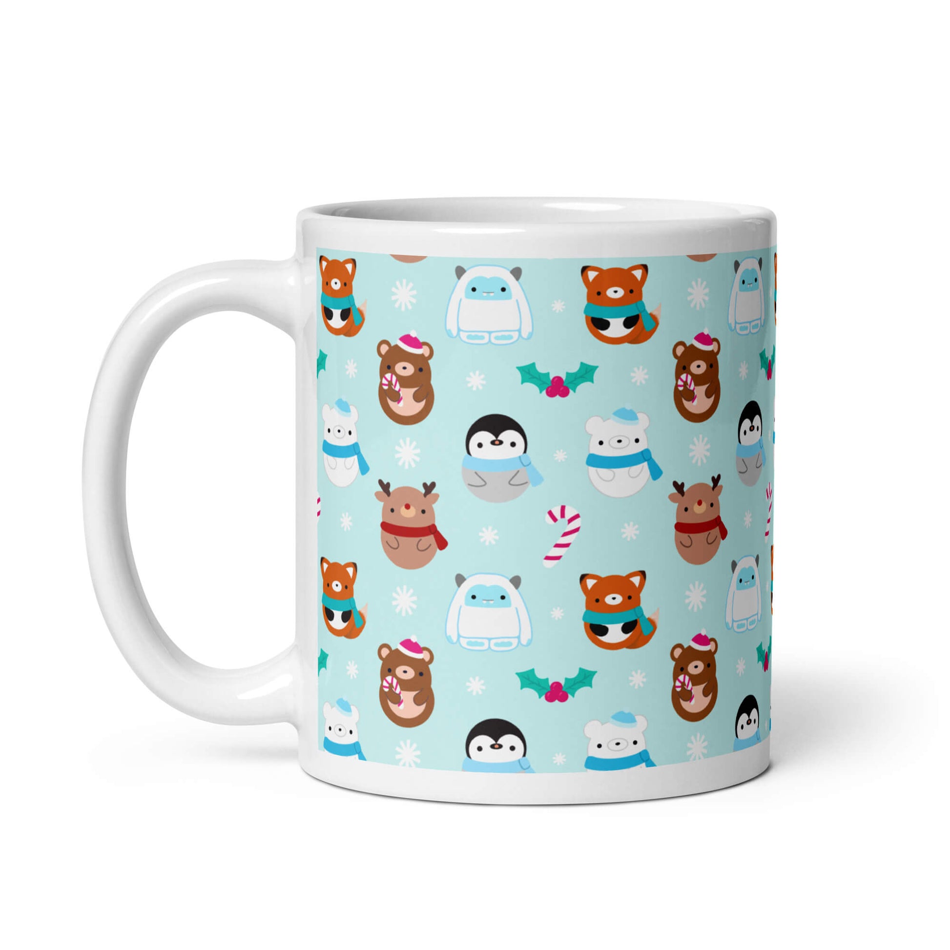 Mug de Noël bleu avec renards, ours, rennes, pingouins et yétis