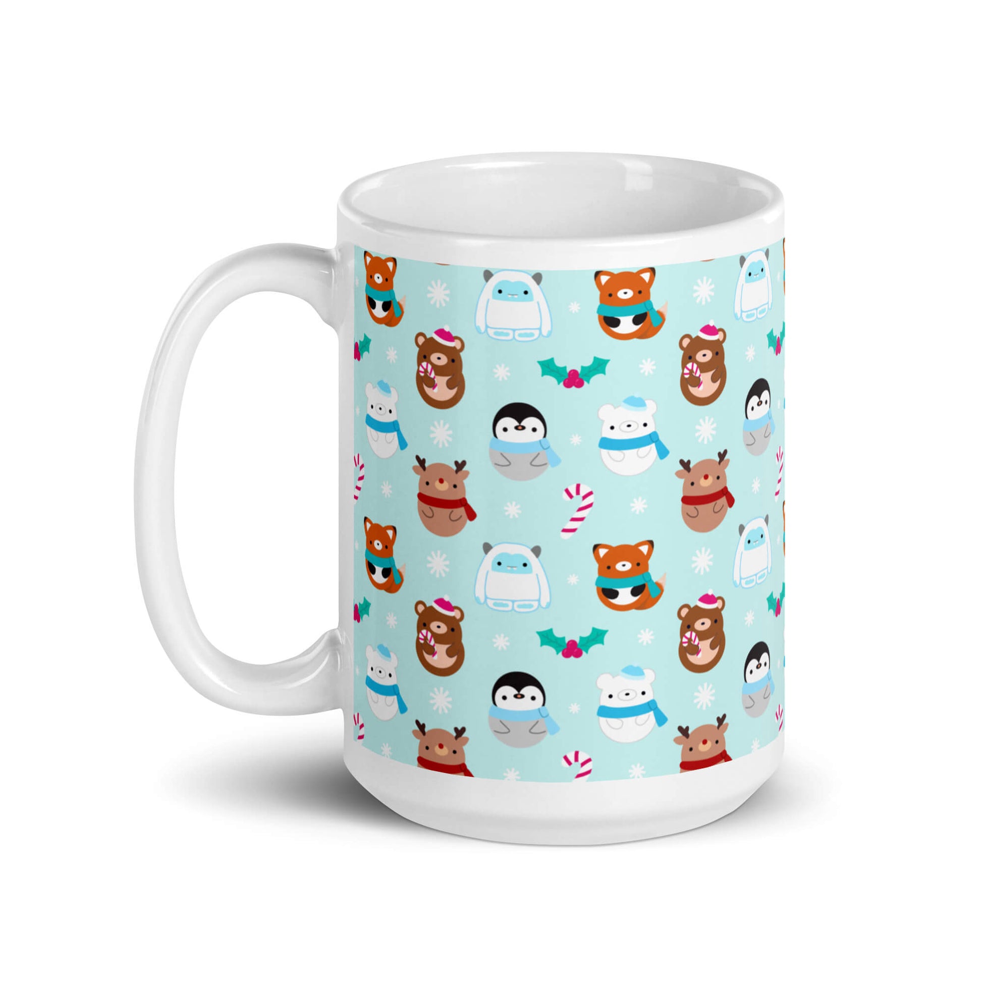 Mug de Noël bleu avec renards, ours, rennes, pingouins et yétis
