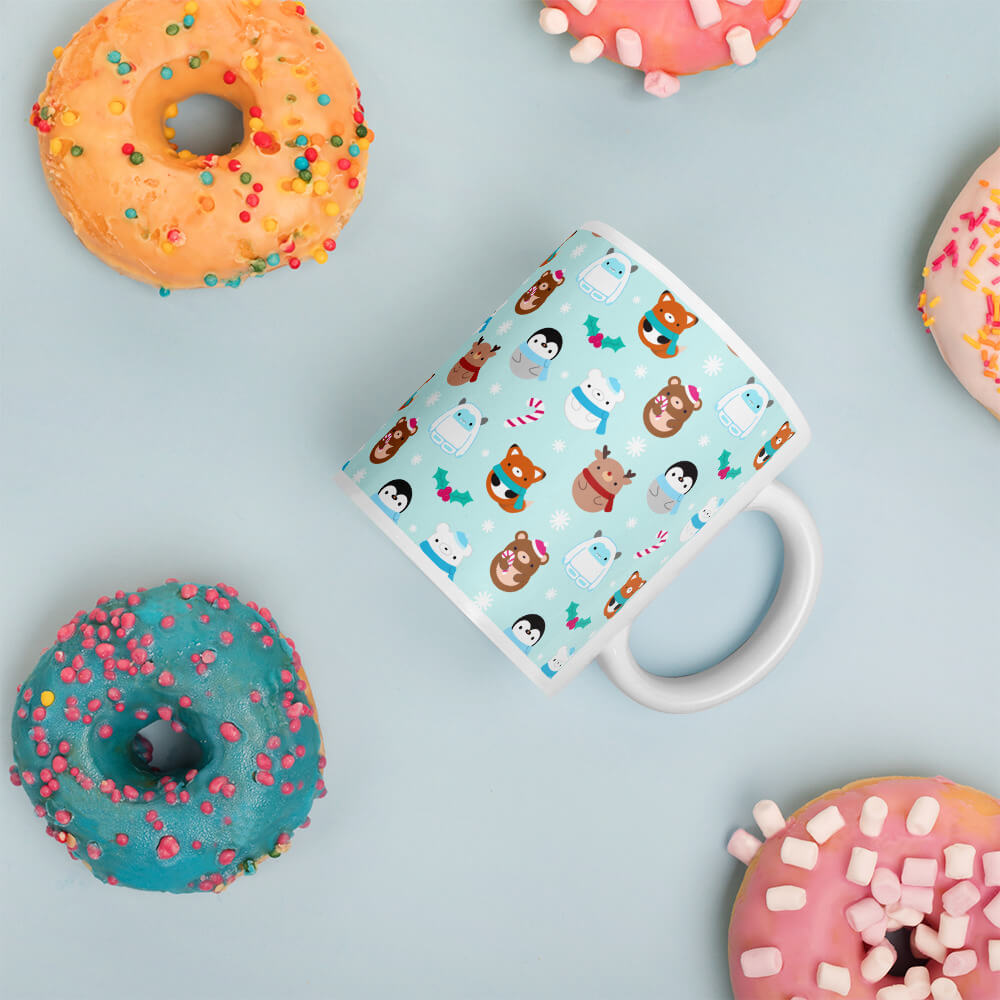 Mug de Noël bleu avec renards, ours, rennes, pingouins et yétis