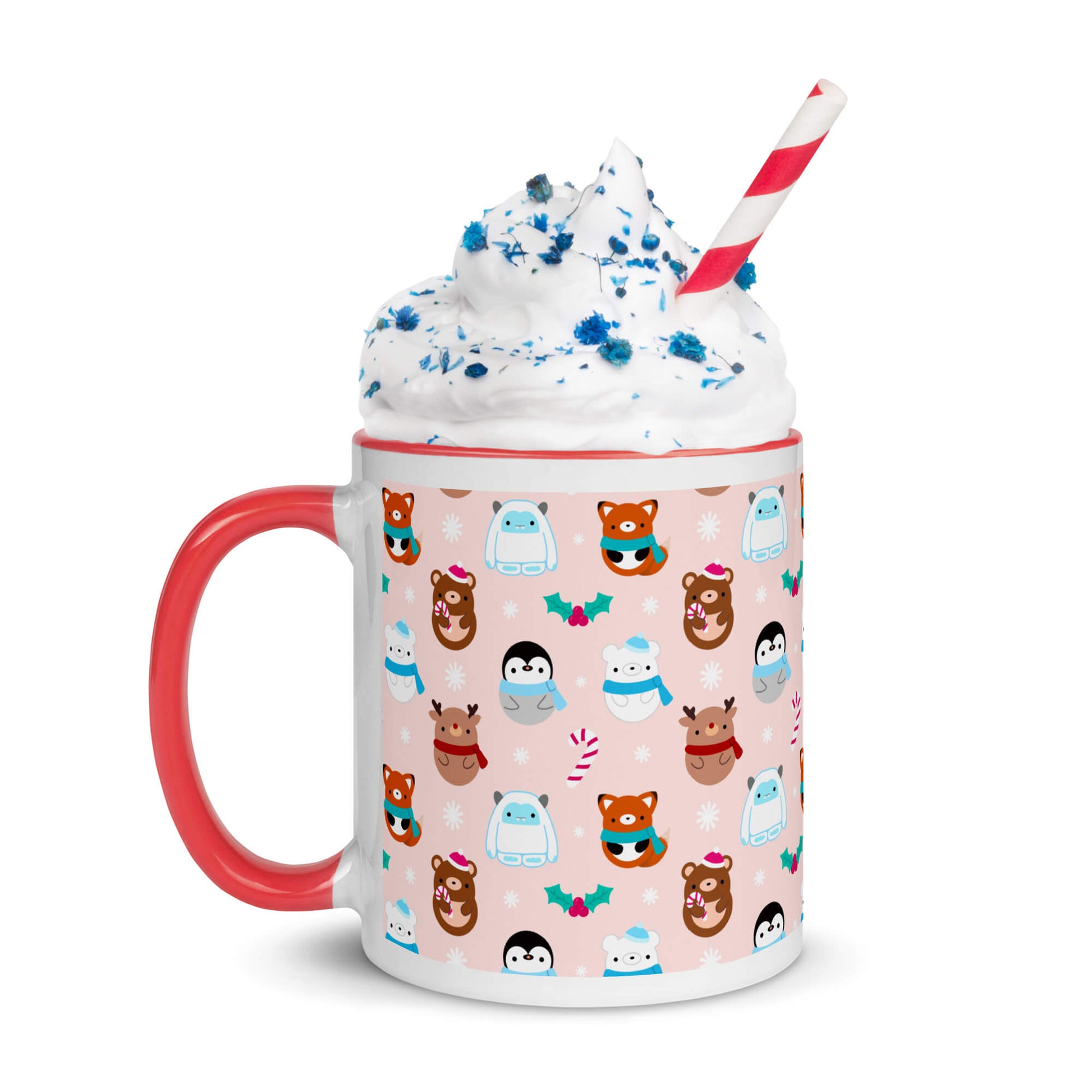 Tasse à café rouge de Noël – Yétis, rennes, pingouins, ours et renards