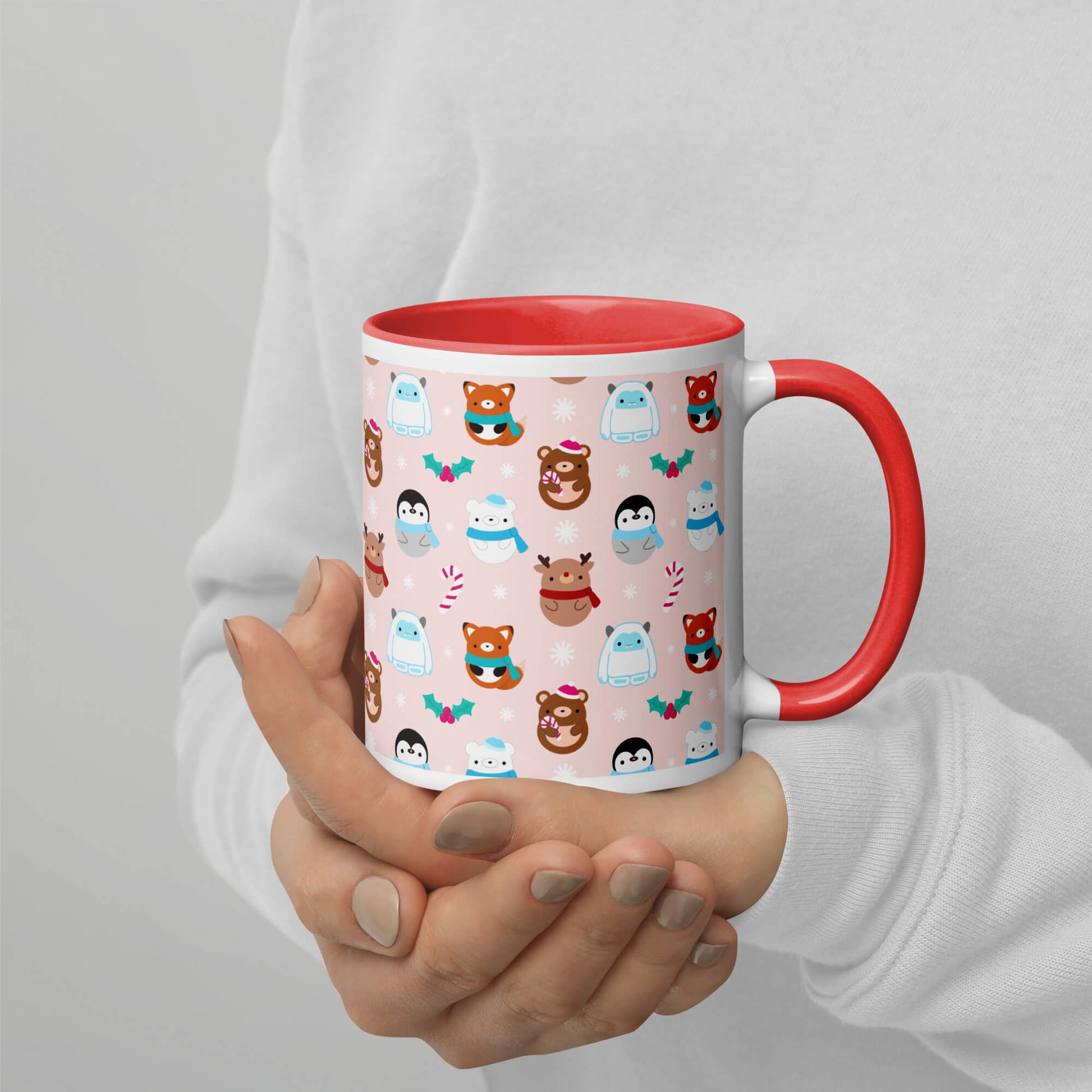 Tasse à café rouge de Noël – Yétis, rennes, pingouins, ours et renards