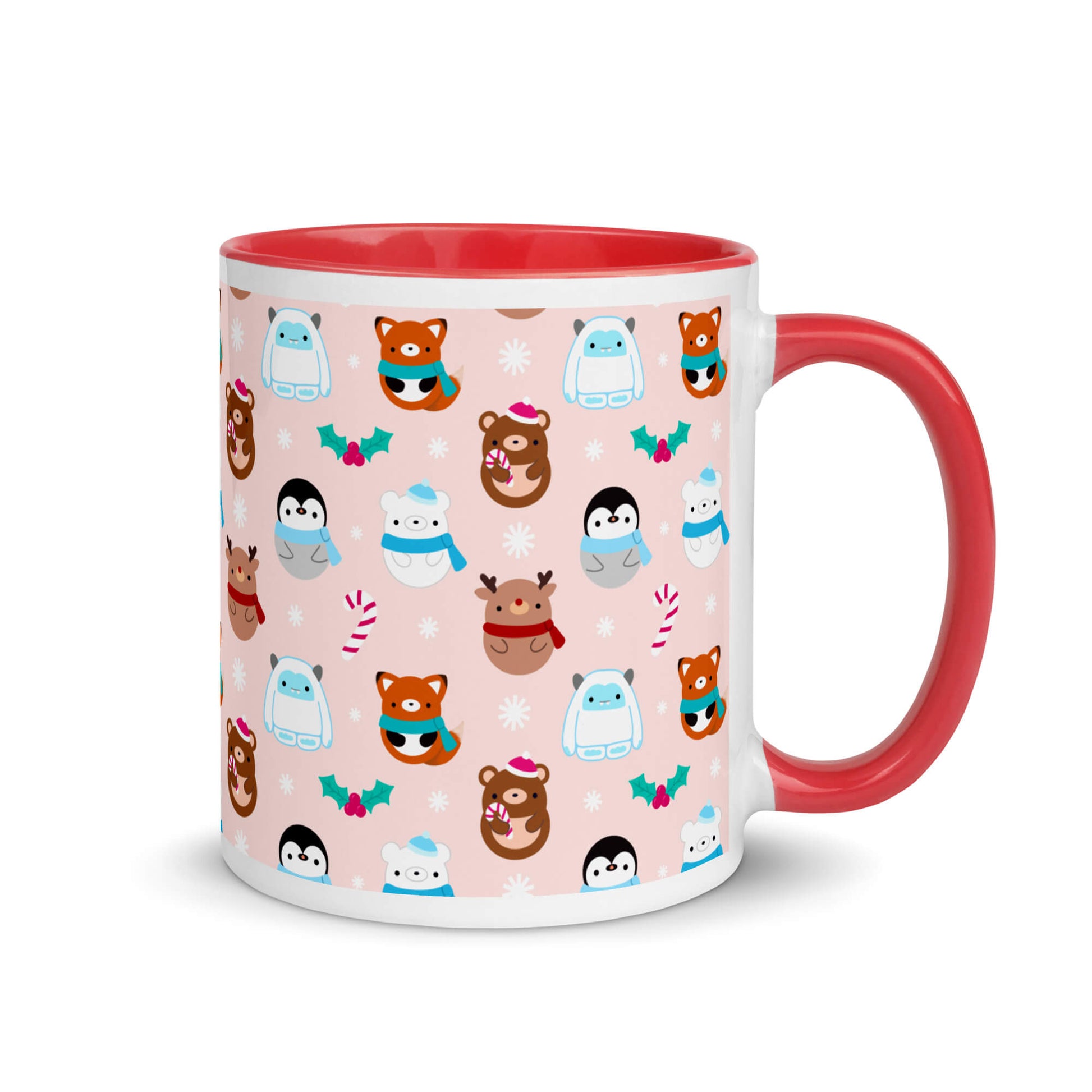 Tasse à café rouge de Noël – Yétis, rennes, pingouins, ours et renards