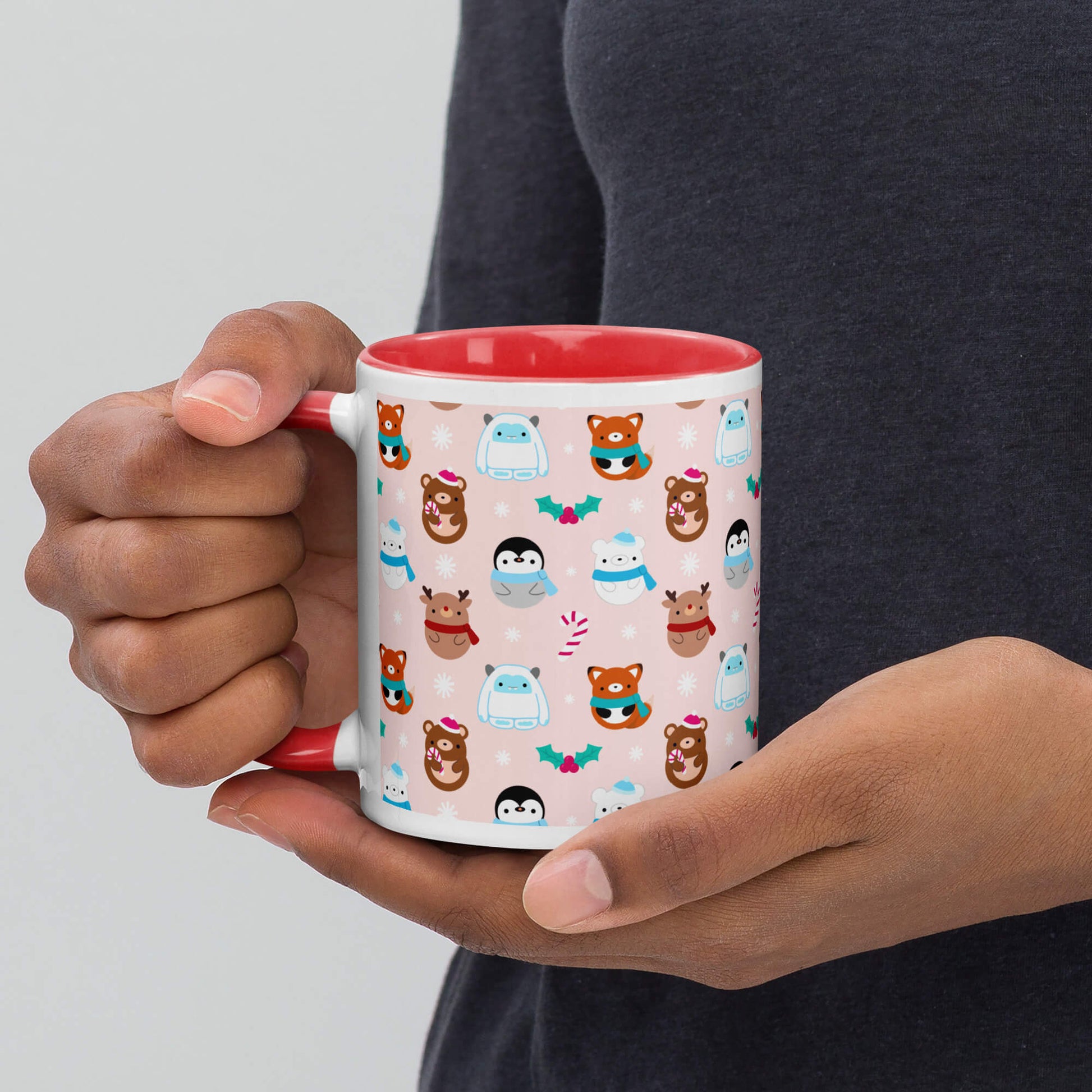 Tasse à café rouge de Noël – Yétis, rennes, pingouins, ours et renards