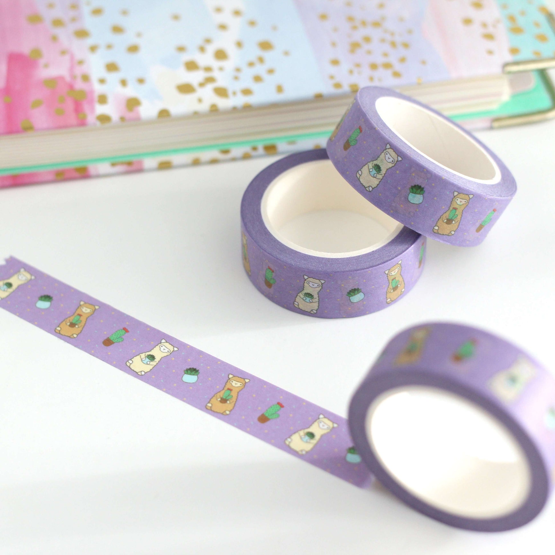 Cactus Alpaca Washi Tape - Cute Llama Stationery Gift