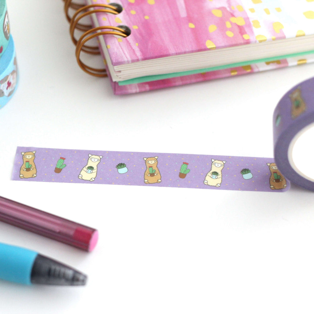 Cactus Alpaca Washi Tape - Cute Llama Stationery Gift