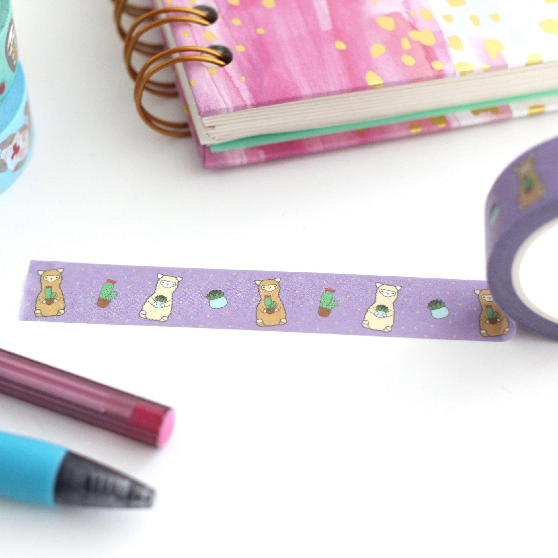 Cactus Alpaca Washi Tape - Cute Llama Stationery Gift