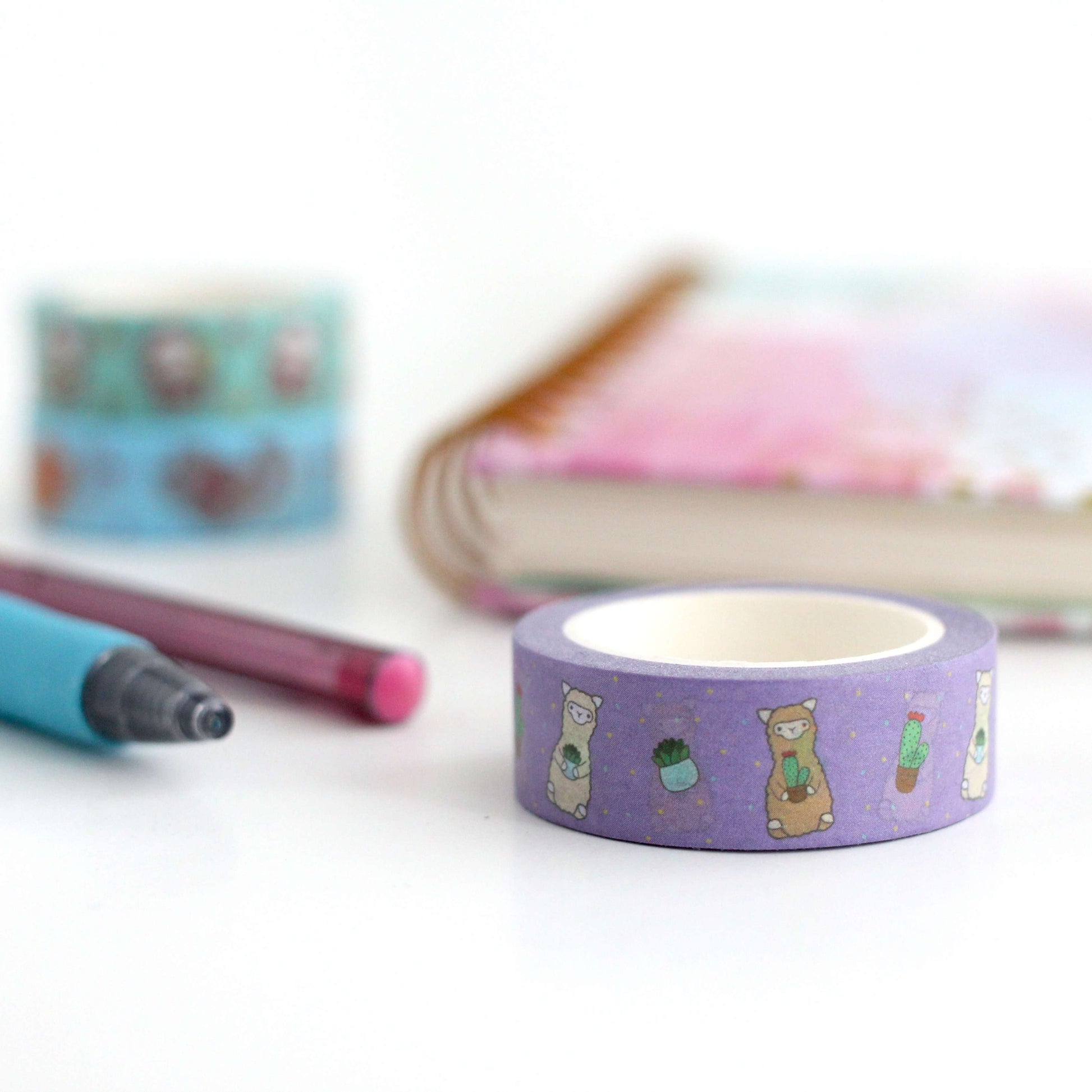 Cactus Alpaca Washi Tape - Cute Llama Stationery Gift
