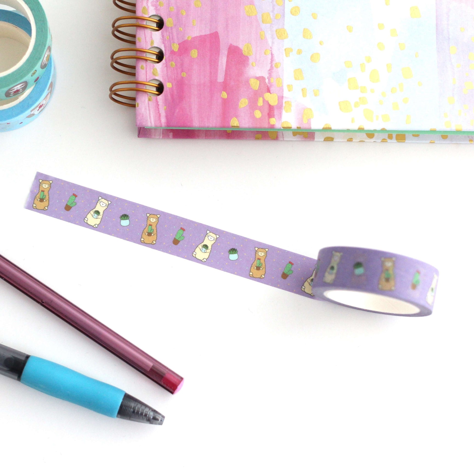 Cactus Alpaca Washi Tape - Cute Llama Stationery Gift