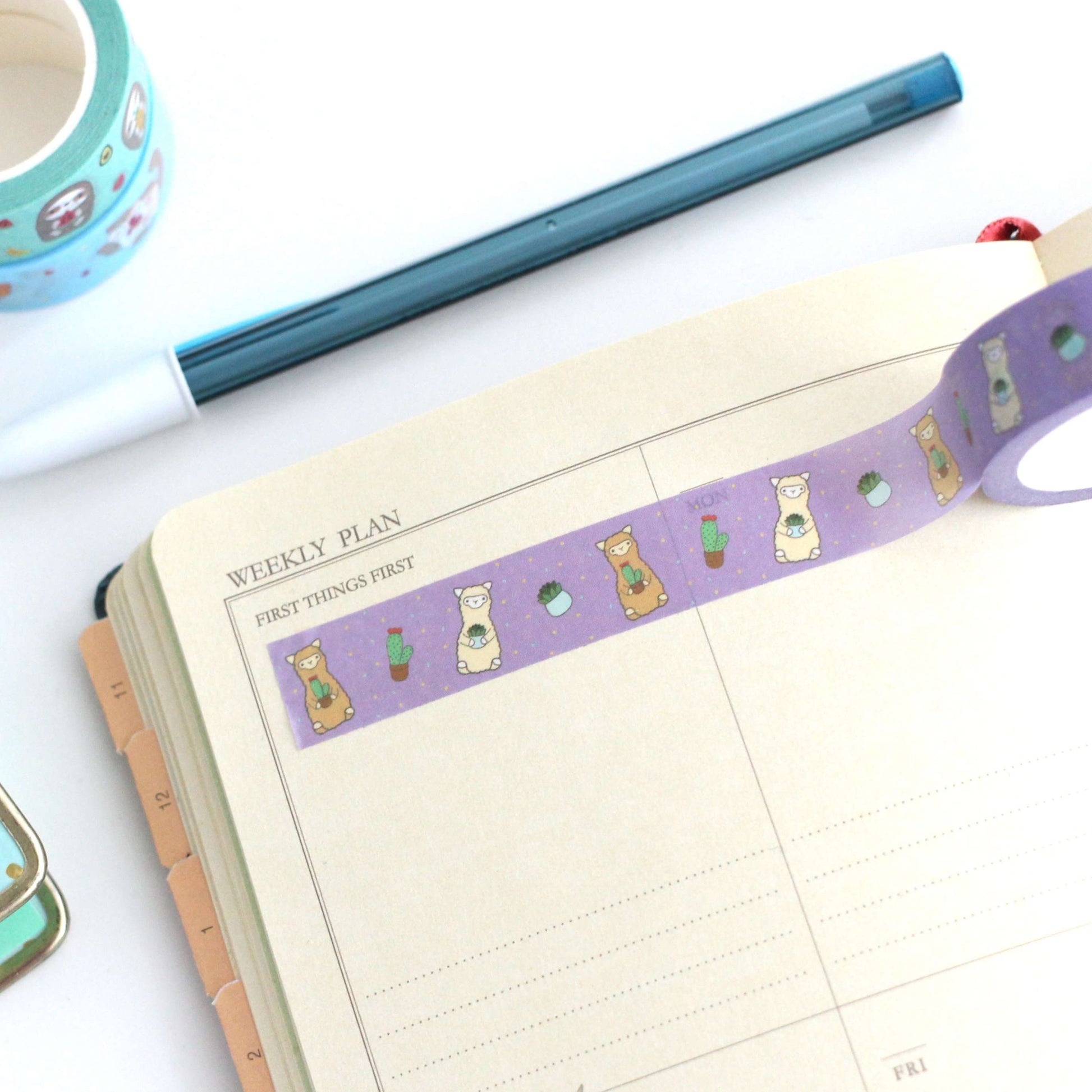 Cactus Alpaca Washi Tape - Cute Llama Stationery Gift