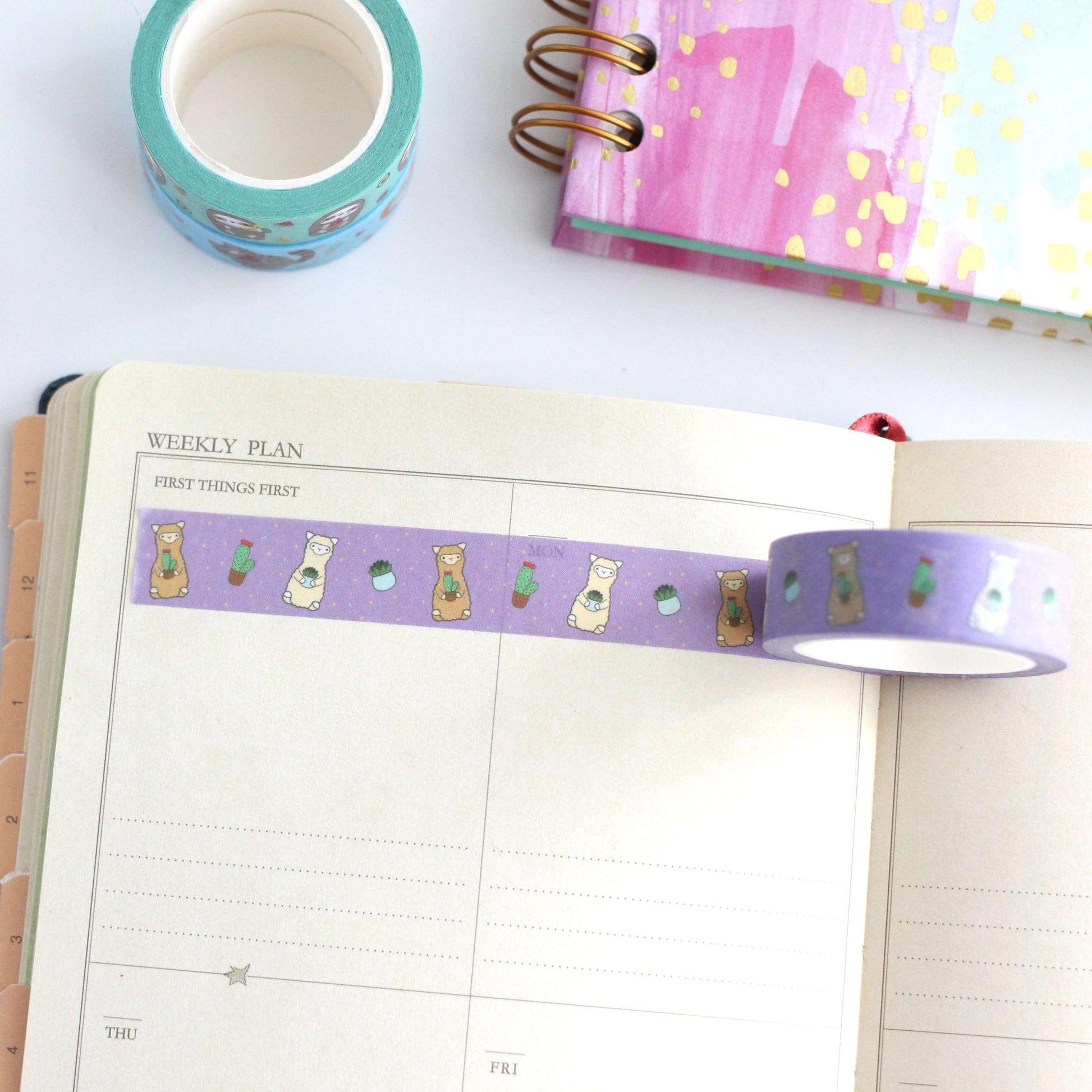 Cactus Alpaca Washi Tape - Cute Llama Stationery Gift
