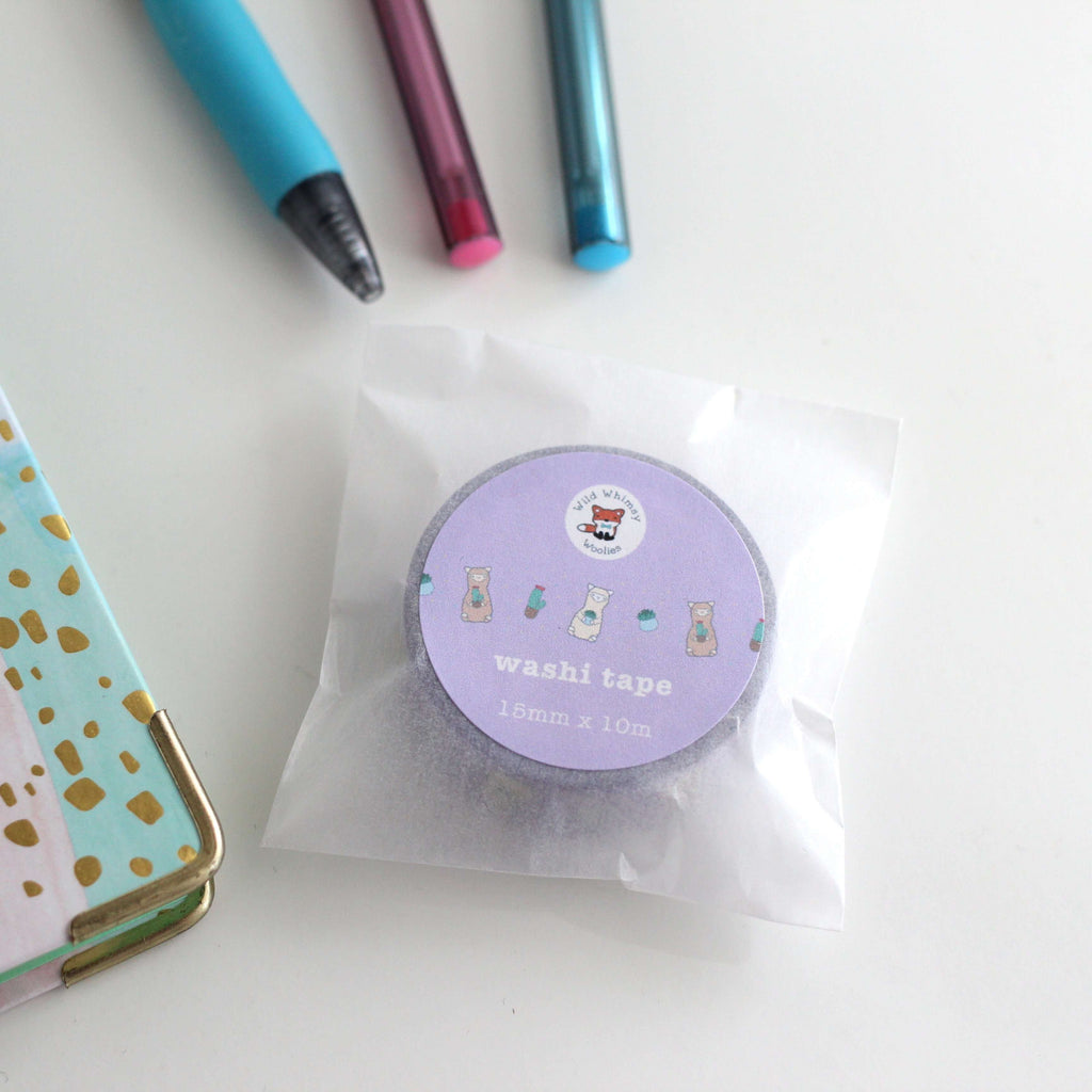 Cactus Alpaca Washi Tape - Cute Llama Stationery Gift