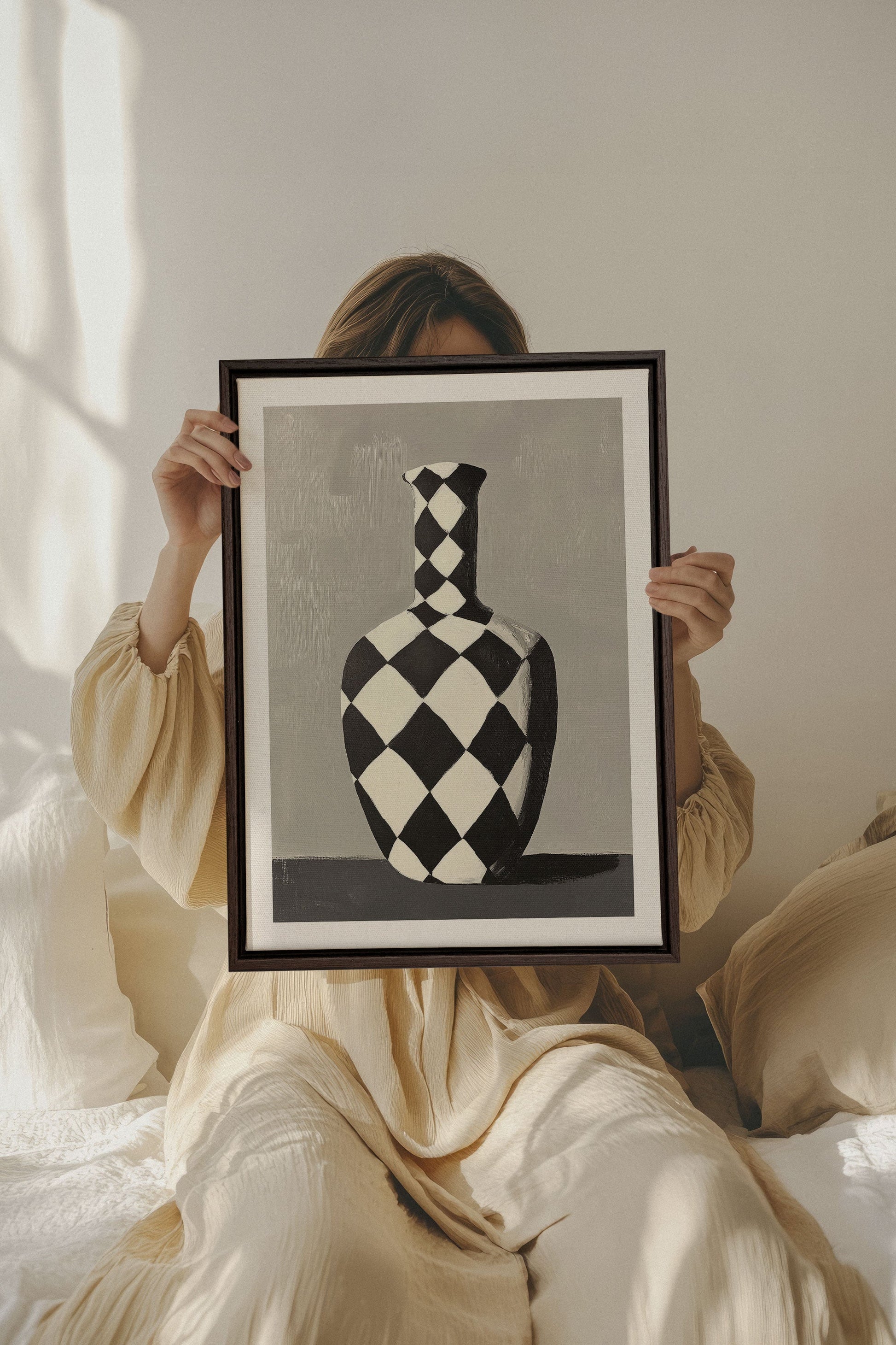 CHECKERED VASE, Artwork on Stretched Canvas