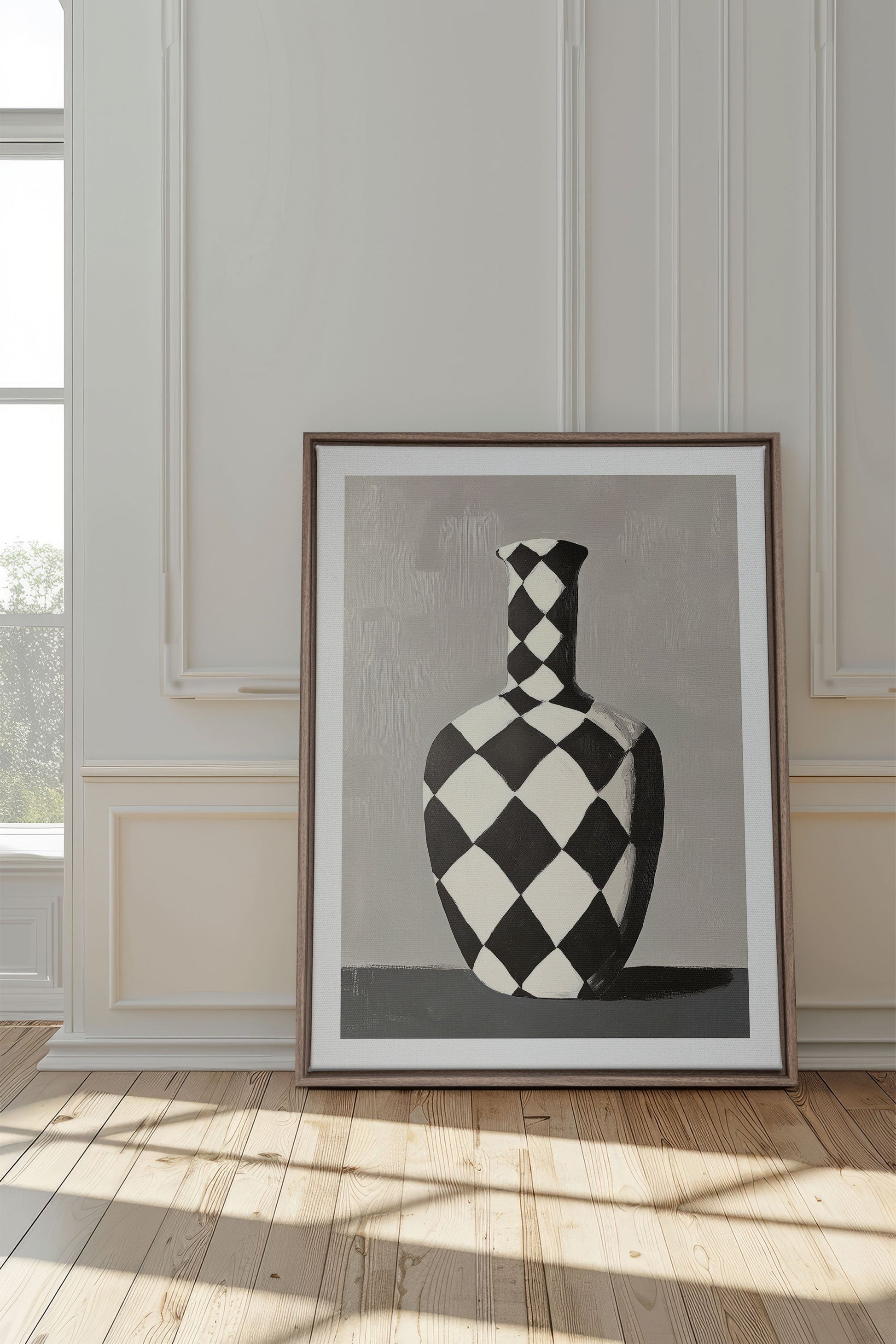 CHECKERED VASE, Artwork on Stretched Canvas