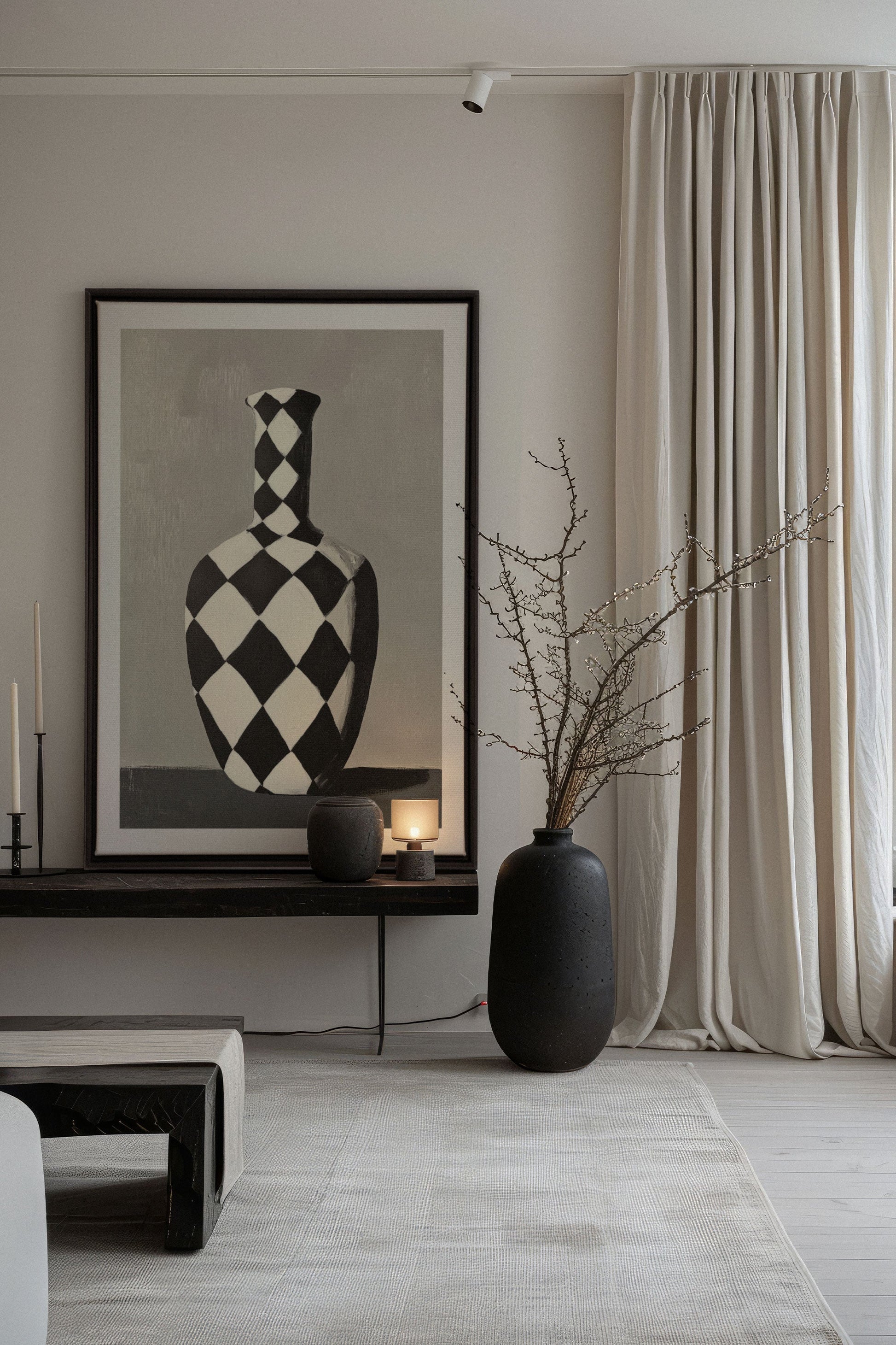 CHECKERED VASE, Artwork on Stretched Canvas