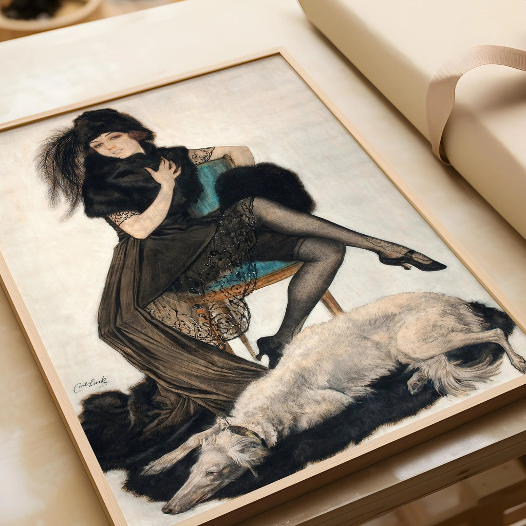 Estampe glamour des années 1920 : Carl Link, Élégance en fourrure et dentelle