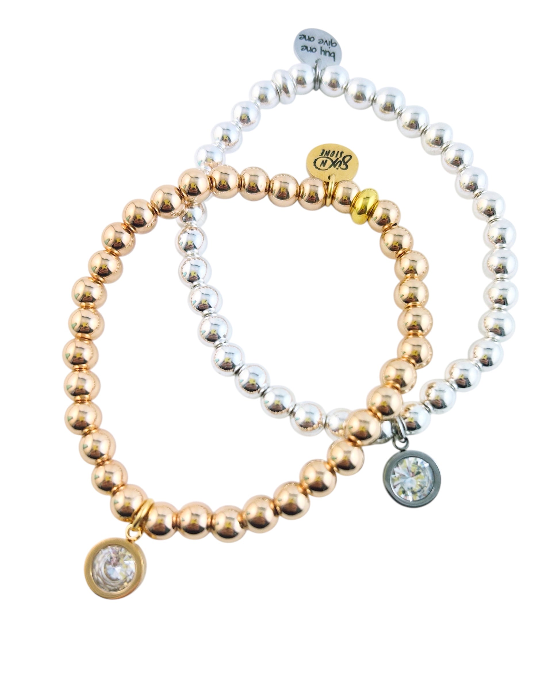 Hematite Rhinestone Charm Bracelet - Gold
