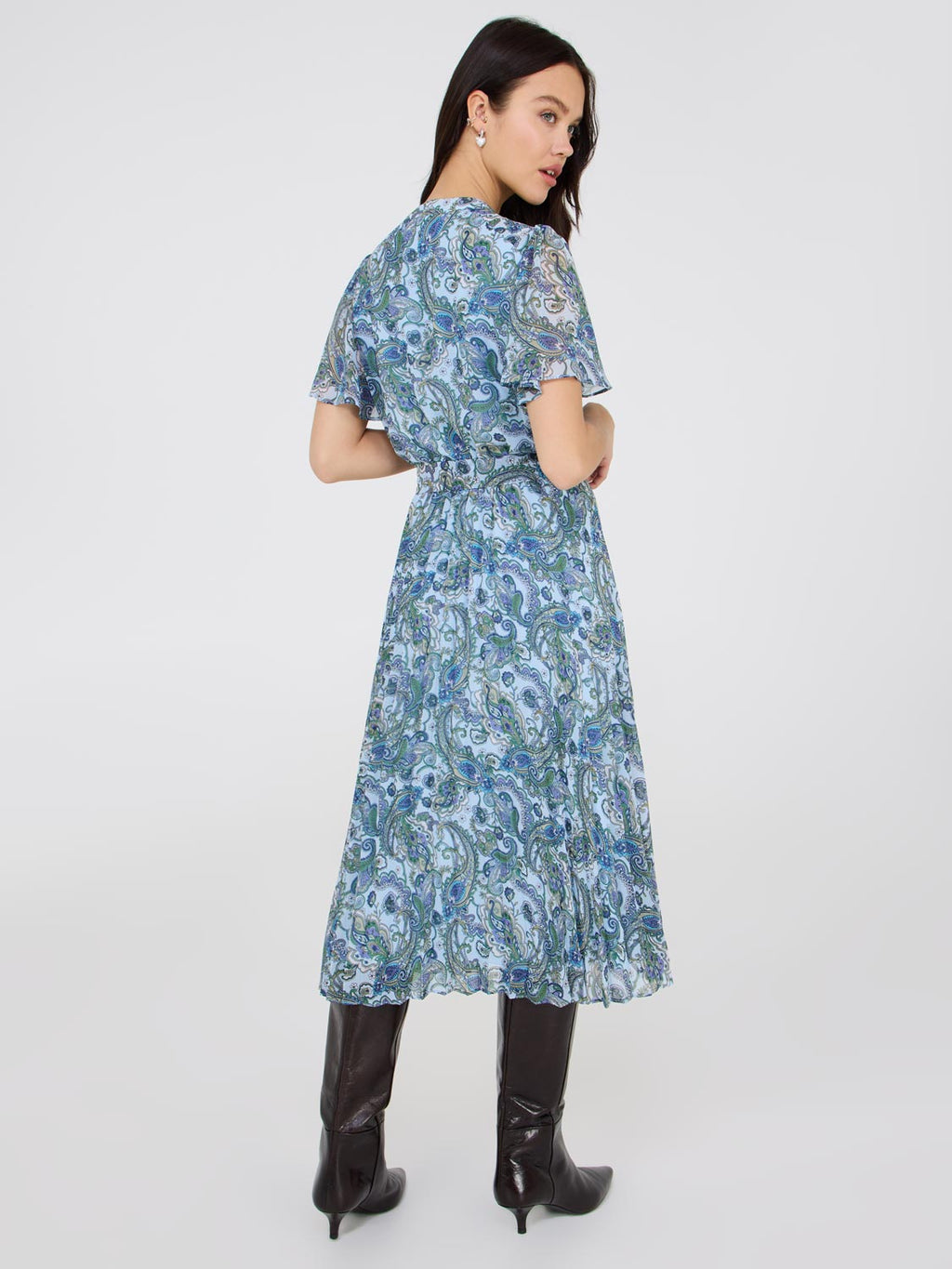 Robe en mousseline plissée à imprimé cachemire