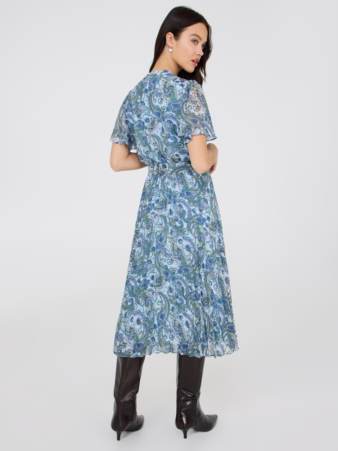 Robe en mousseline plissée à imprimé cachemire