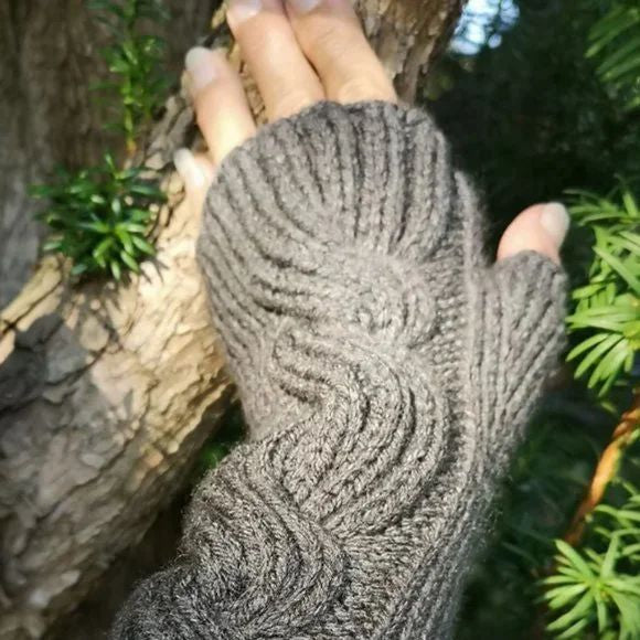 Grey Heather Handmade Fingerless Knit Gloves