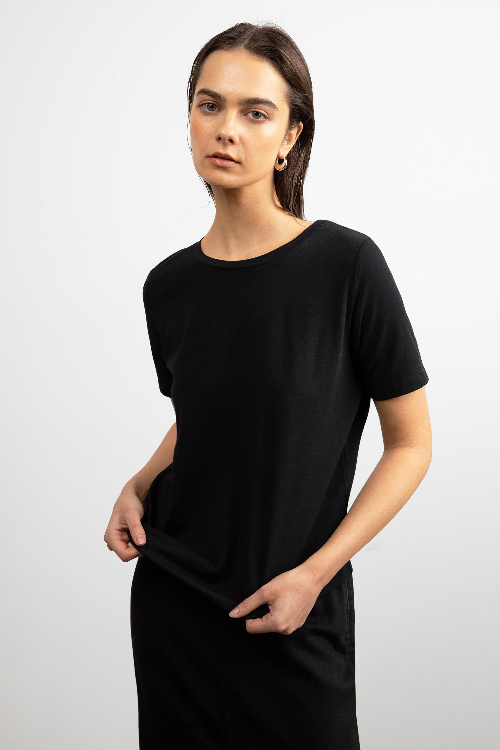 T-SHIRT À COL ROND EN COTON MODAL