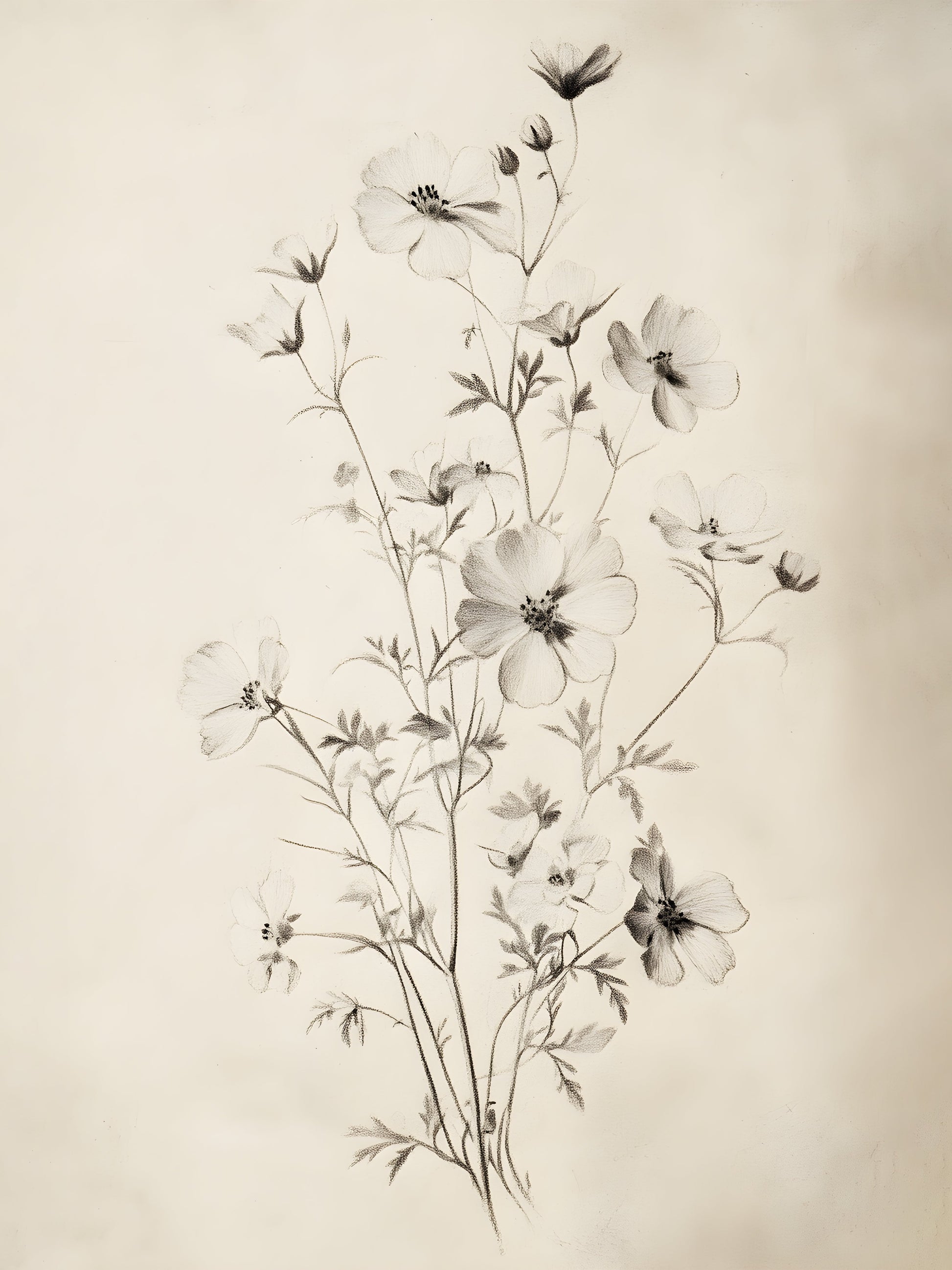 Floral Sketch 1, Vintage Frame