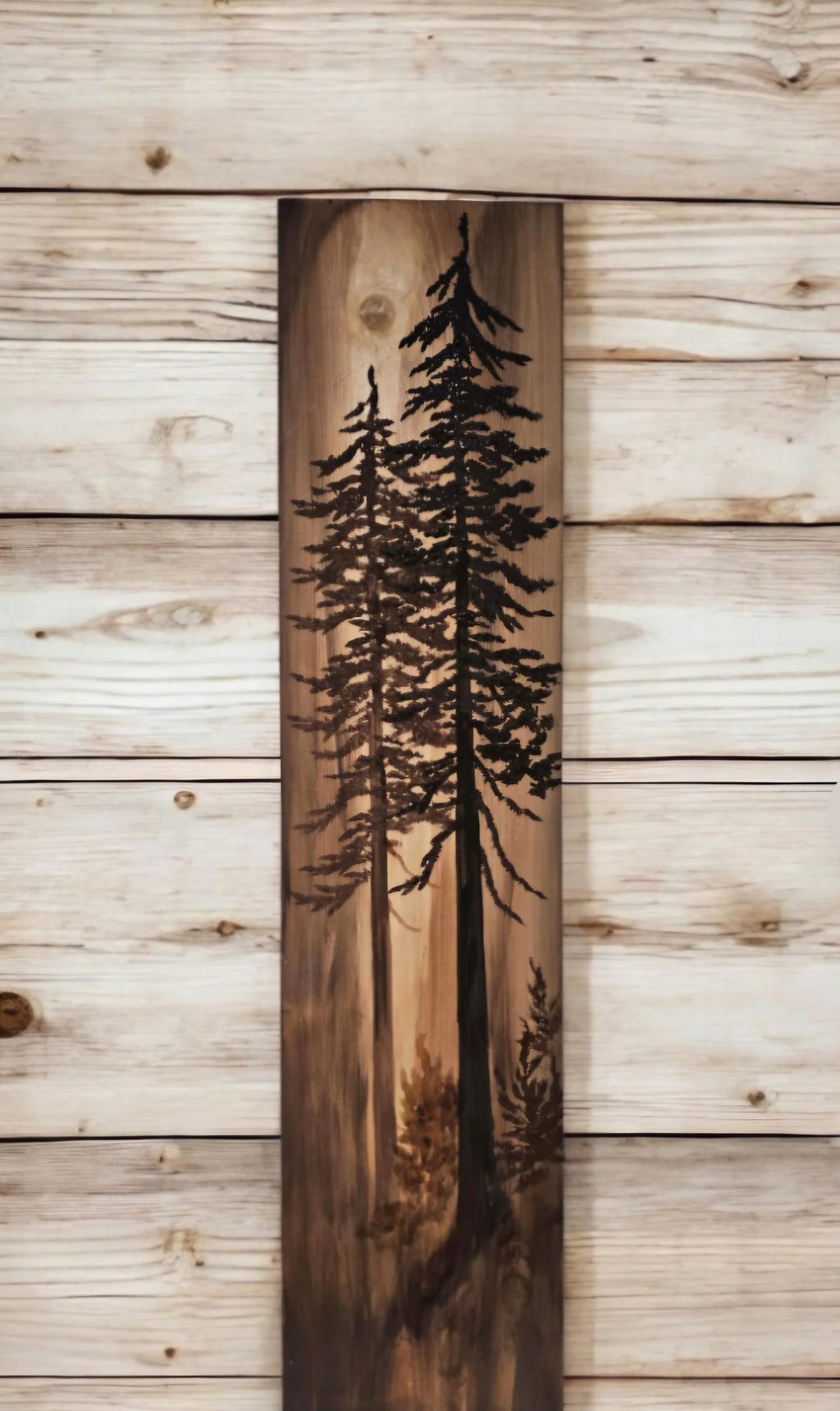 Hand painted wall art tree decor on wood (18" by 5.5")