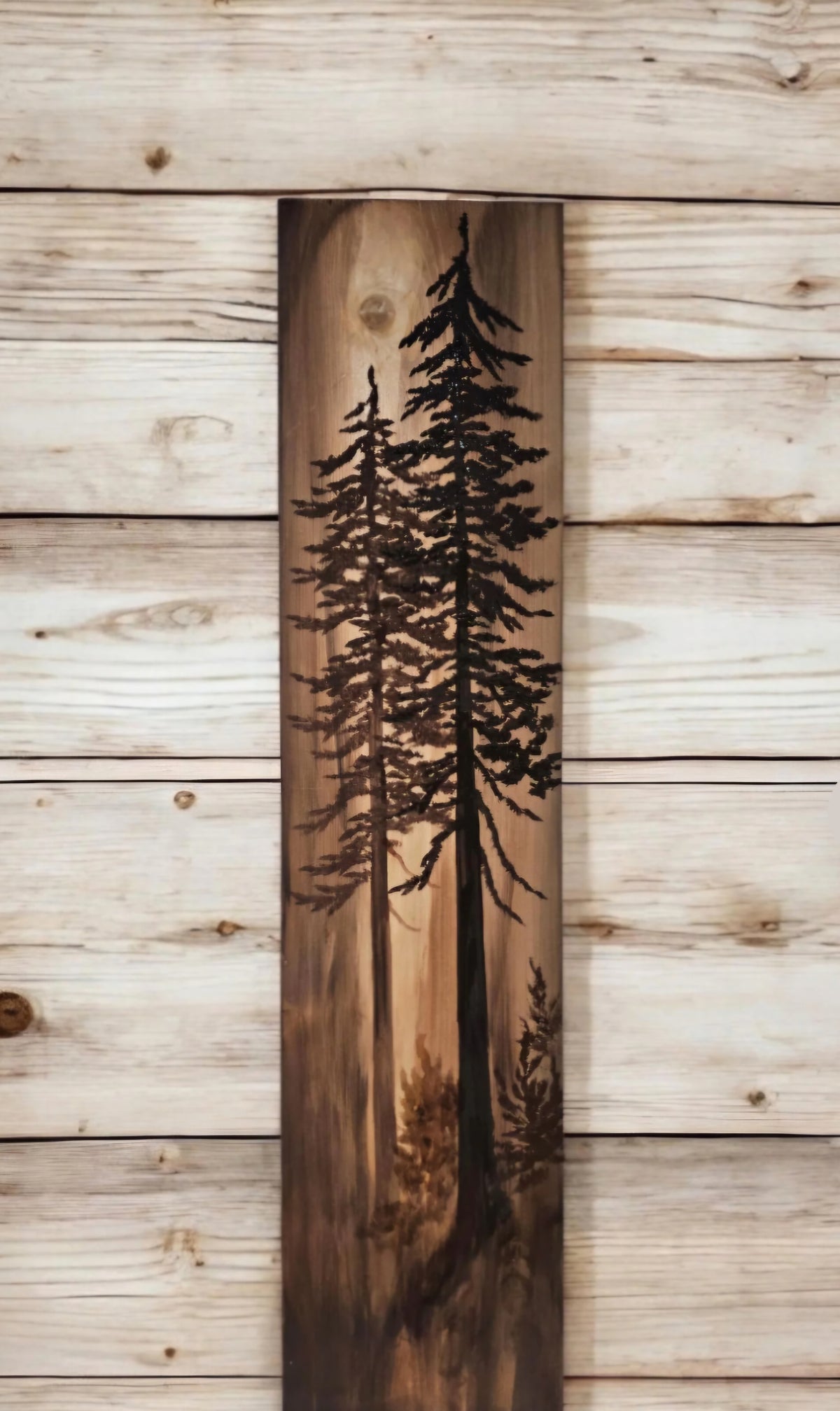 Hand painted wall art tree decor on wood (18" by 5.5")