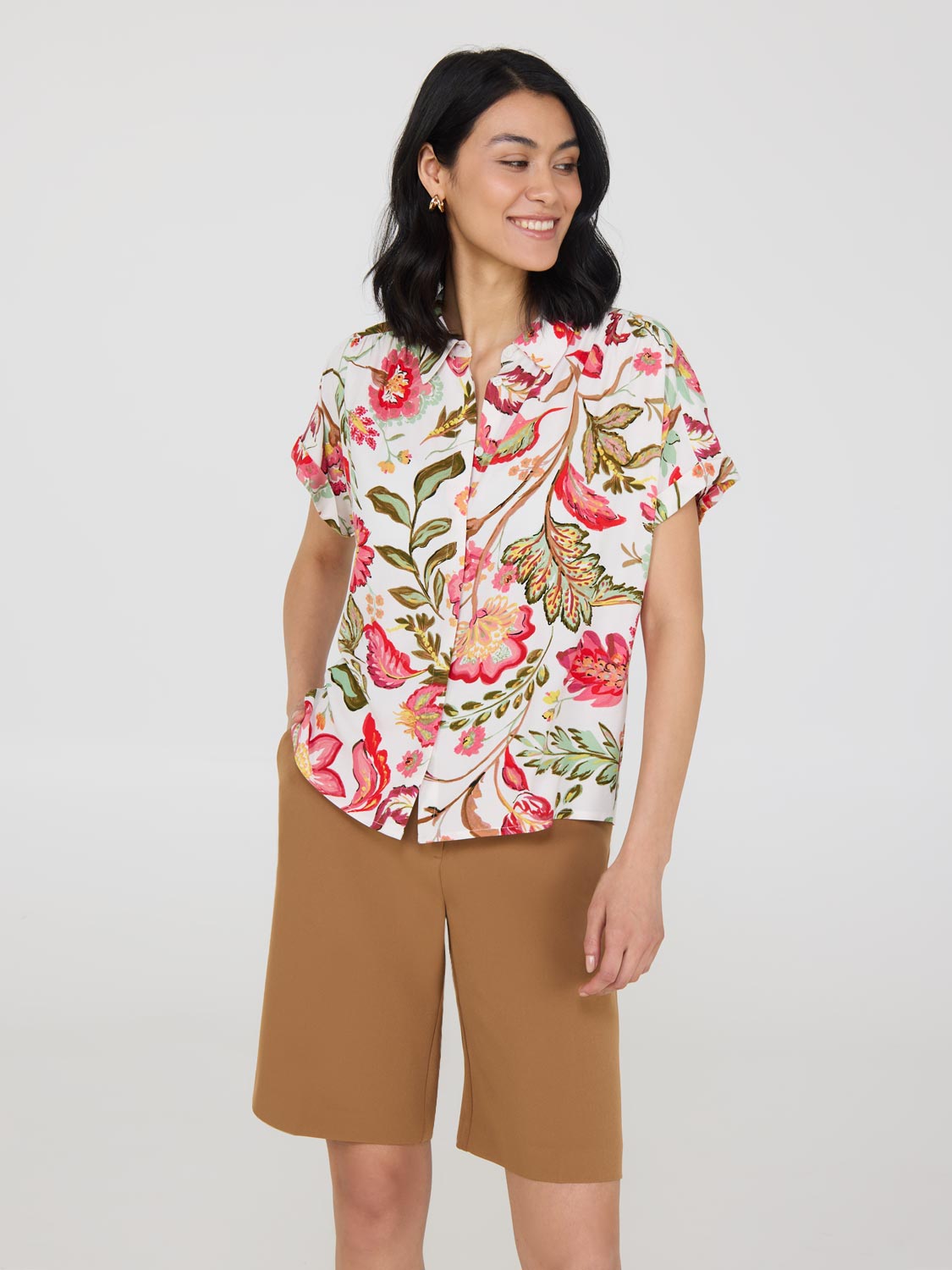 Chemise de bowling imprimée boutonnée sur le devant