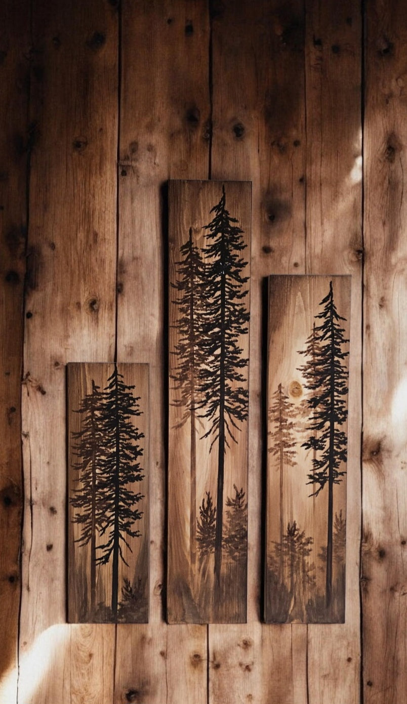 Hand painted wall art tree decor on wood (24" by 5.5")