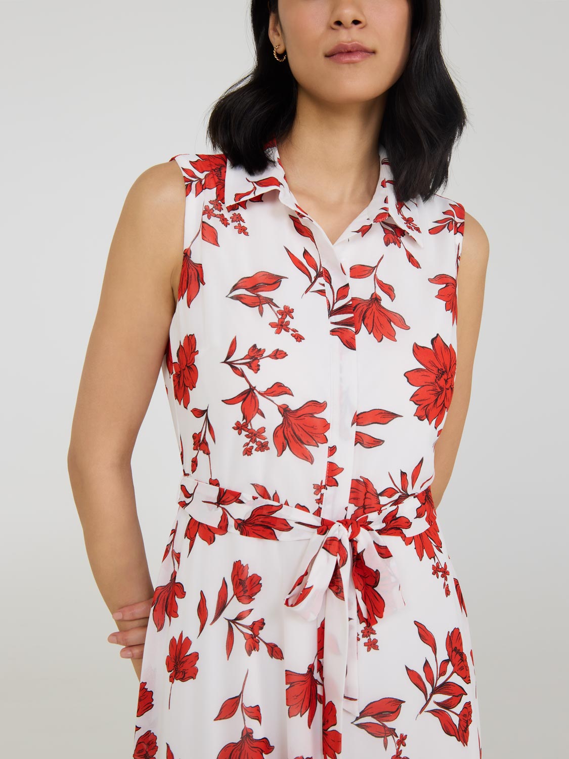Robe midi sans manches en mousseline à imprimé floral
