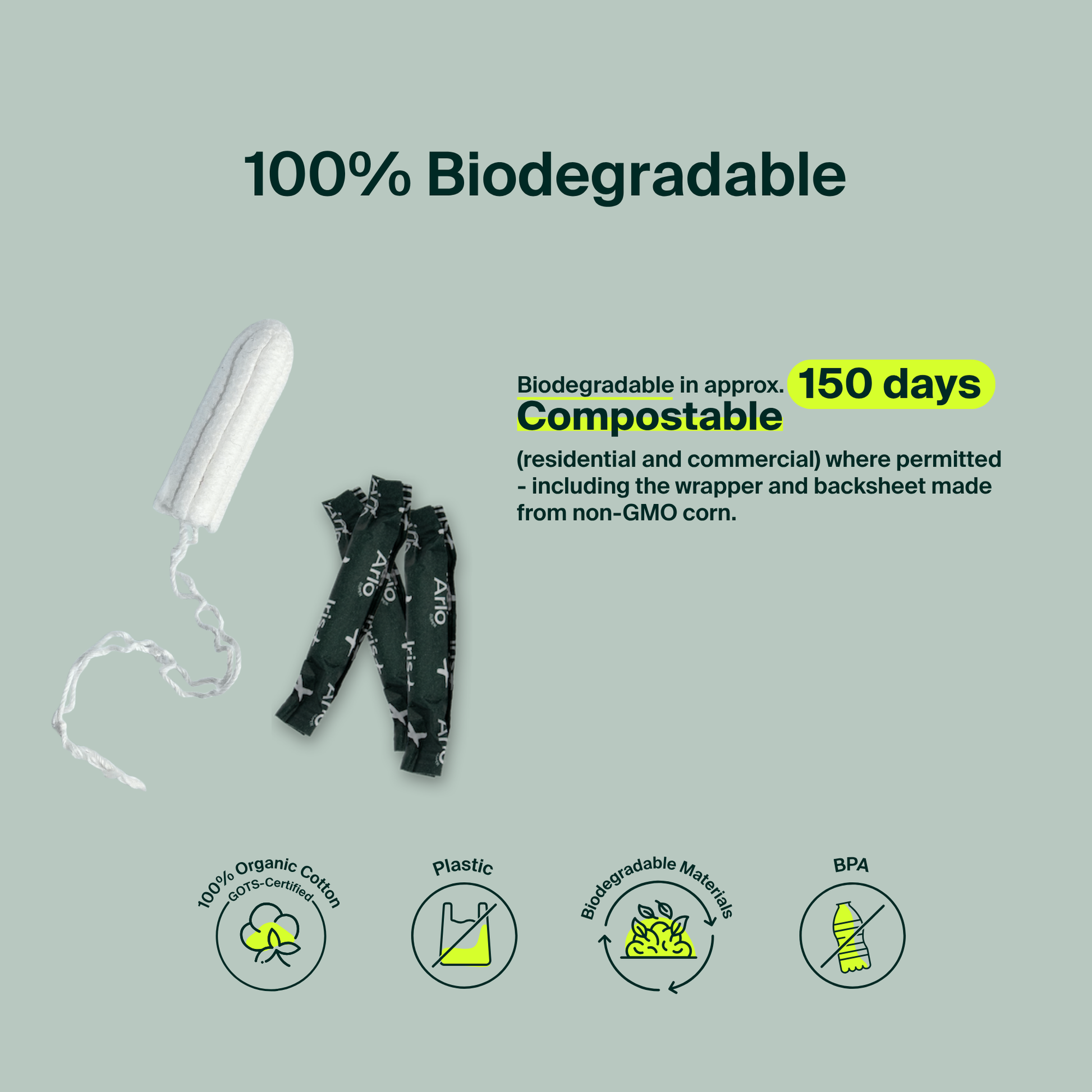 100% Organic Cotton Non-Applicator Tampons - Super
