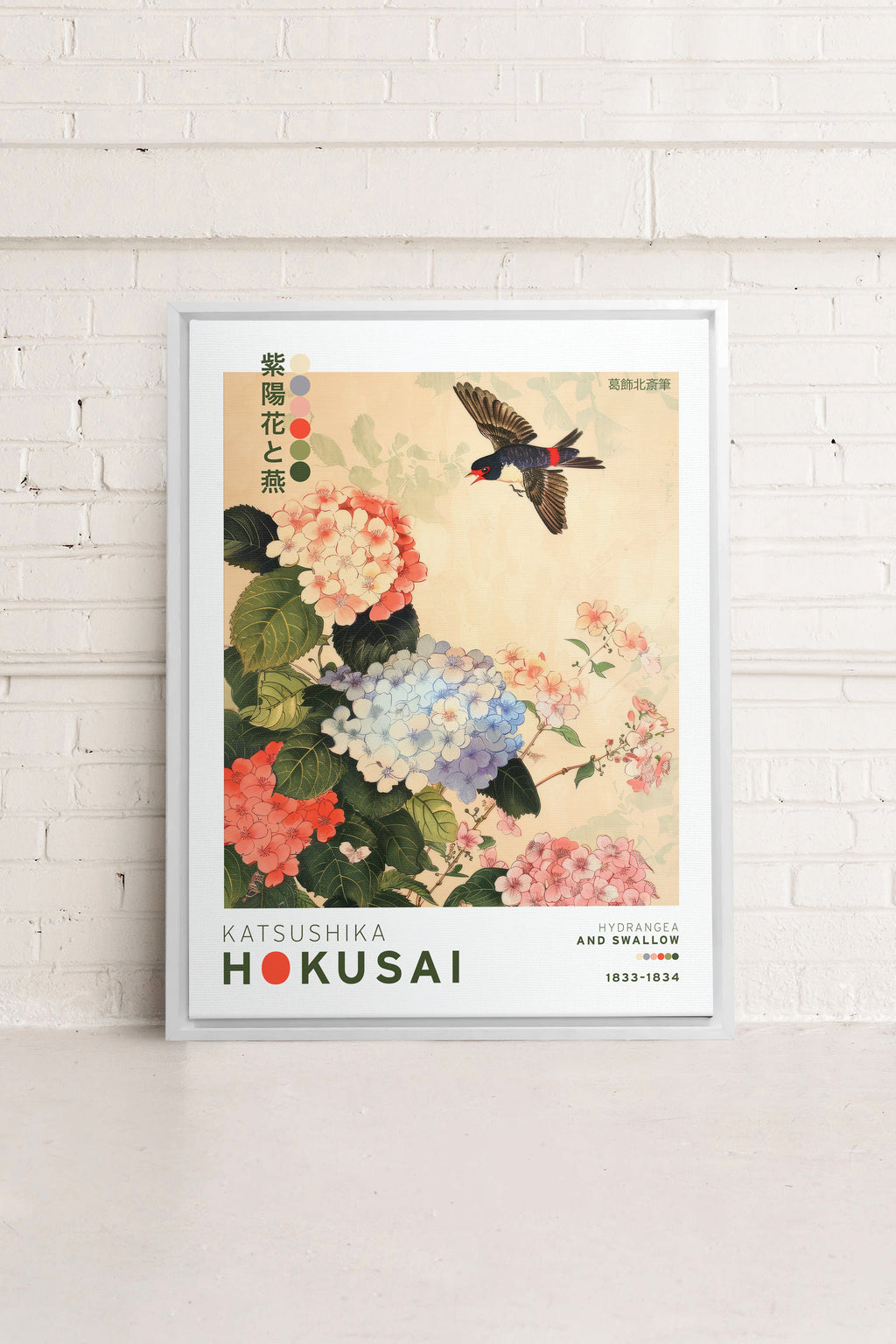 HYDRANGEA AND SWALLOW, Stretched Canvas Artwork