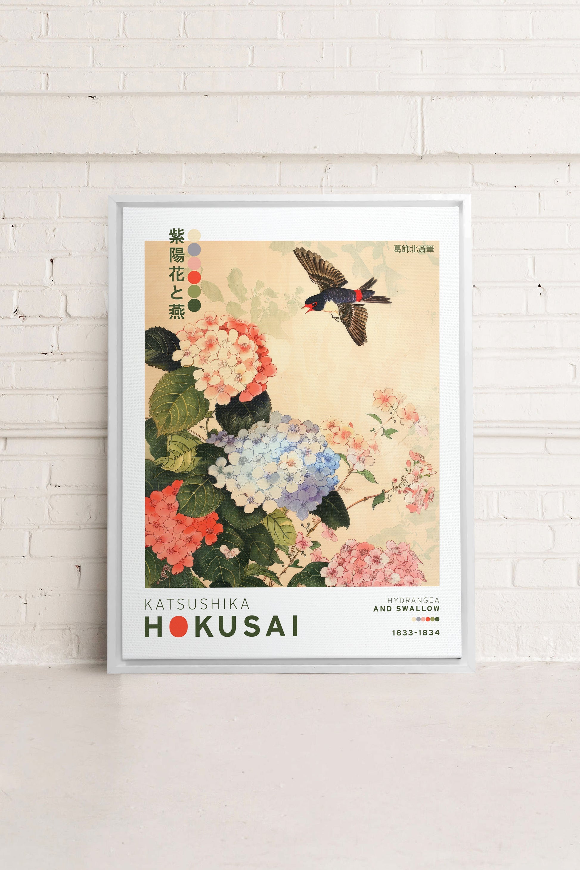 HYDRANGEA AND SWALLOW, Stretched Canvas Artwork