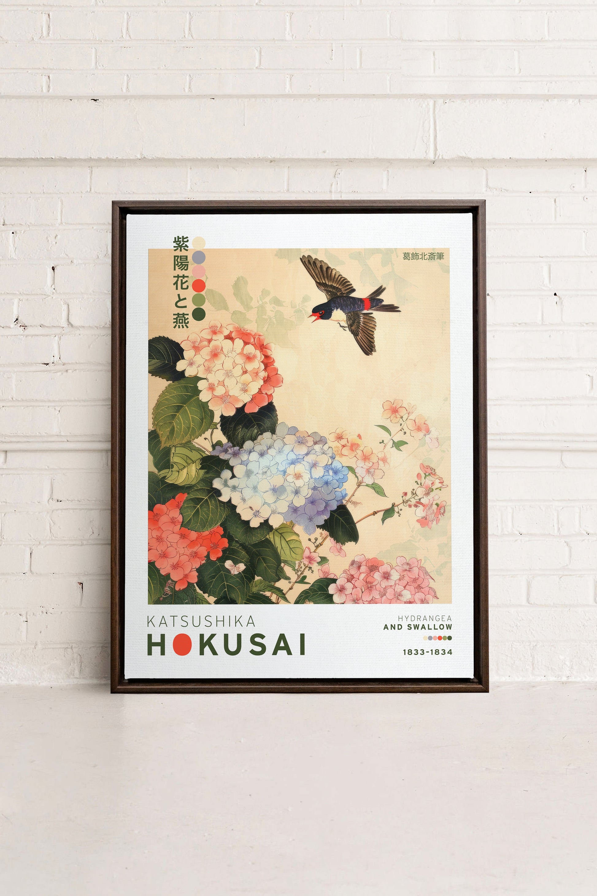 HYDRANGEA AND SWALLOW, Stretched Canvas Artwork